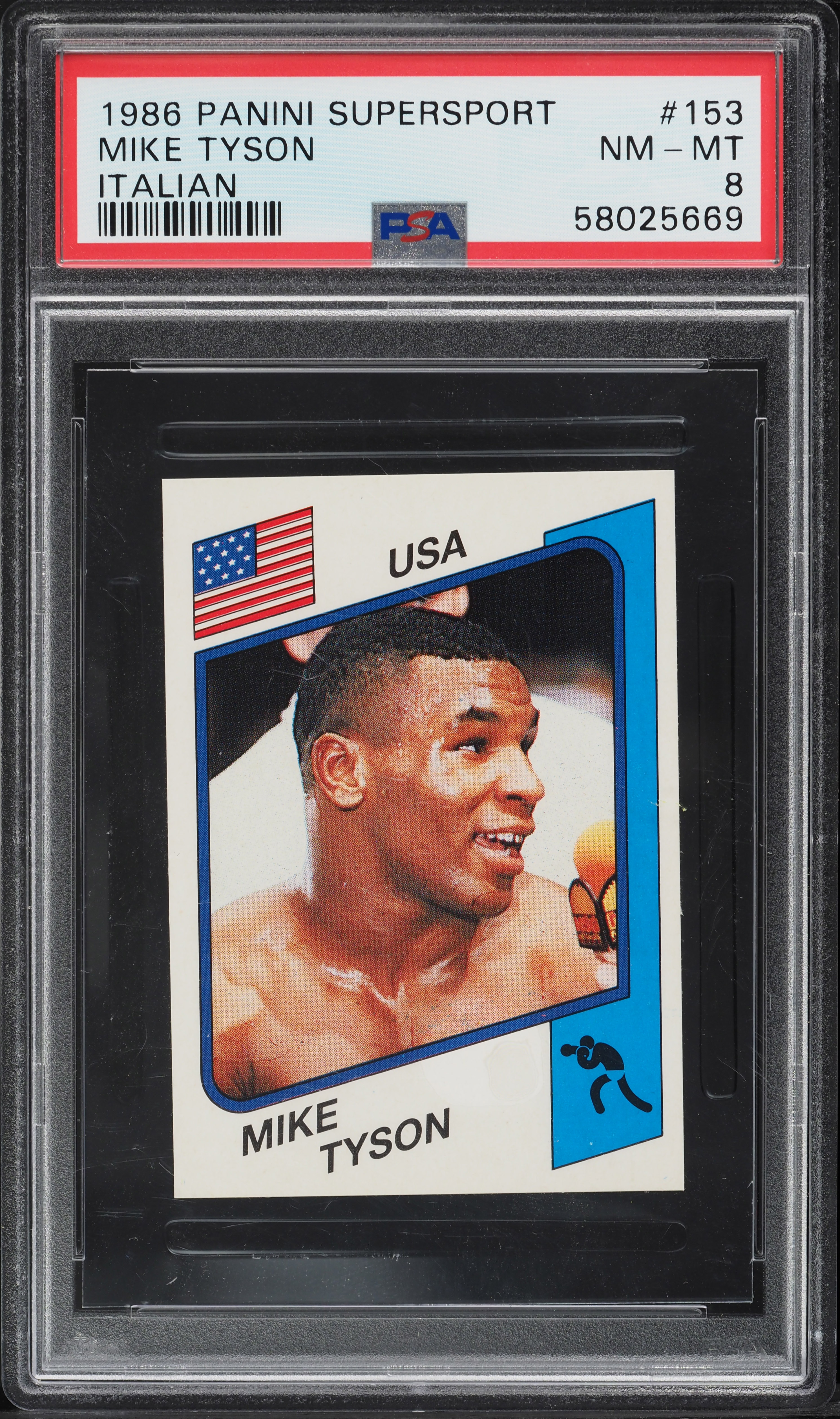 1986 Panini Supersport Italian Boxing Mike Tyson ROOKIE #153 PSA 8 NM-MT