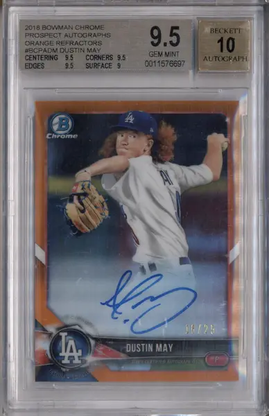 2018 Bowman Chrome Prospects Orange Refractor Dustin May Auto /25 BGS 9.5