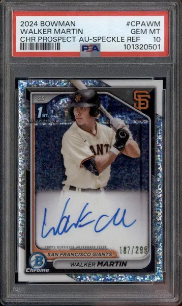 2024 Bowman Chrome Prospect Auto Speckle #CPAWM Walker Martin RC /299 PSA 10