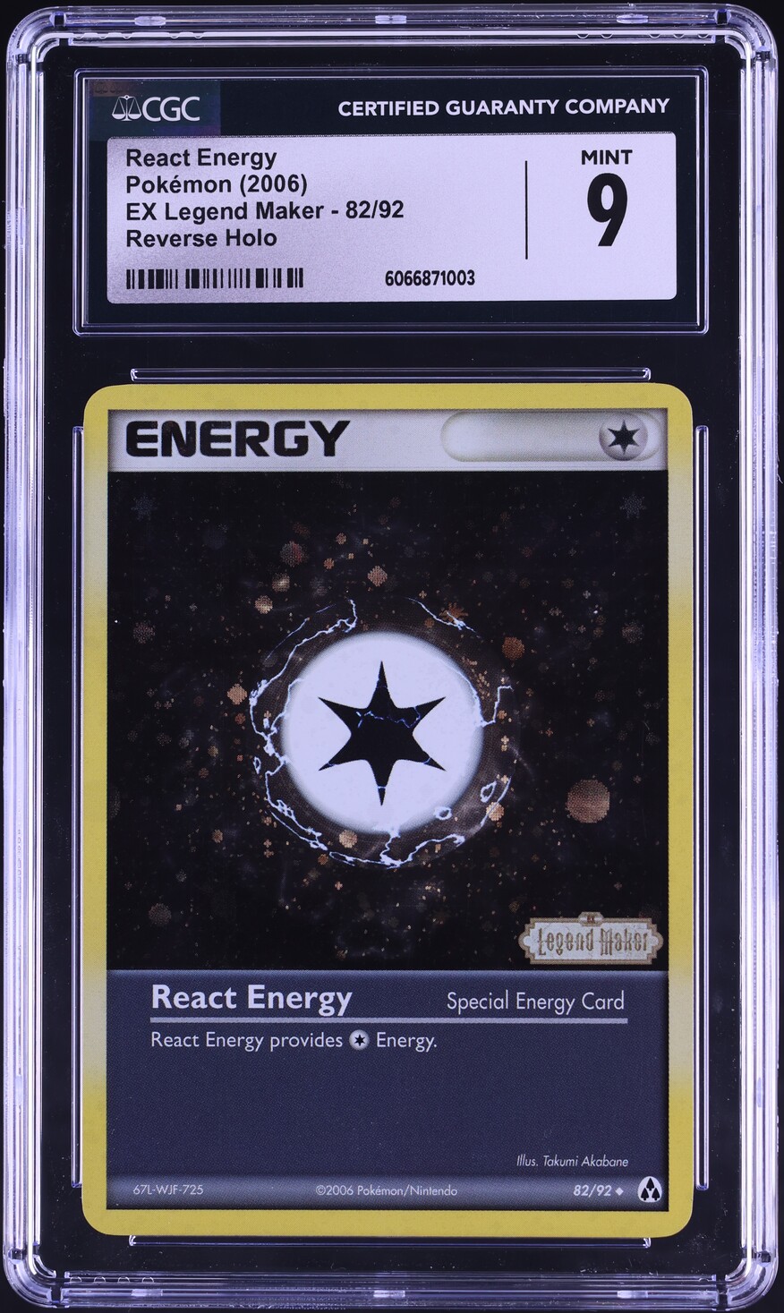 2006 Pokemon EX Legend Maker Reverse Holo React Energy #82 CGC 9 MINT