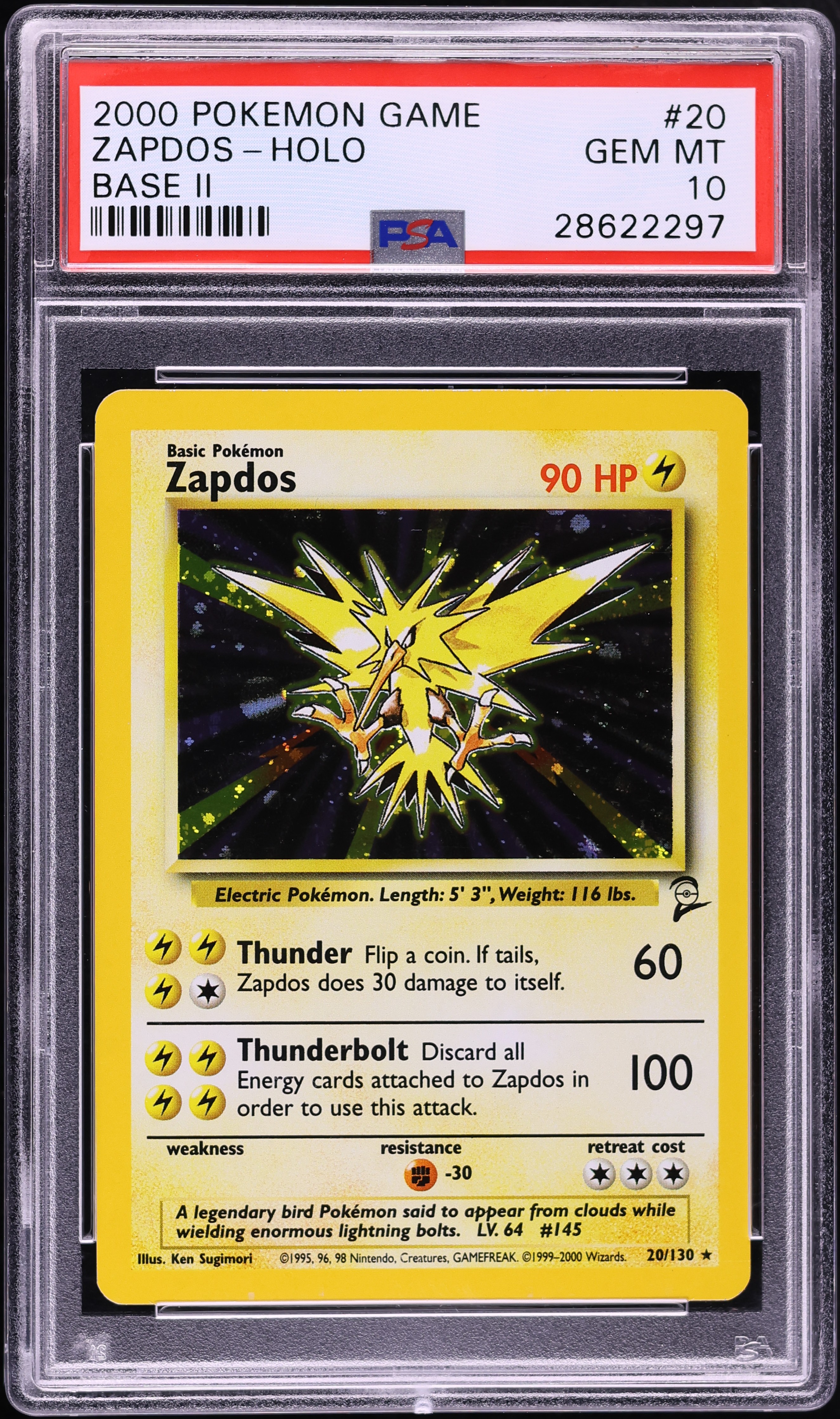 2000 Pokemon Base Set 2 Holo Zapdos #20 PSA 10 GEM MINT
