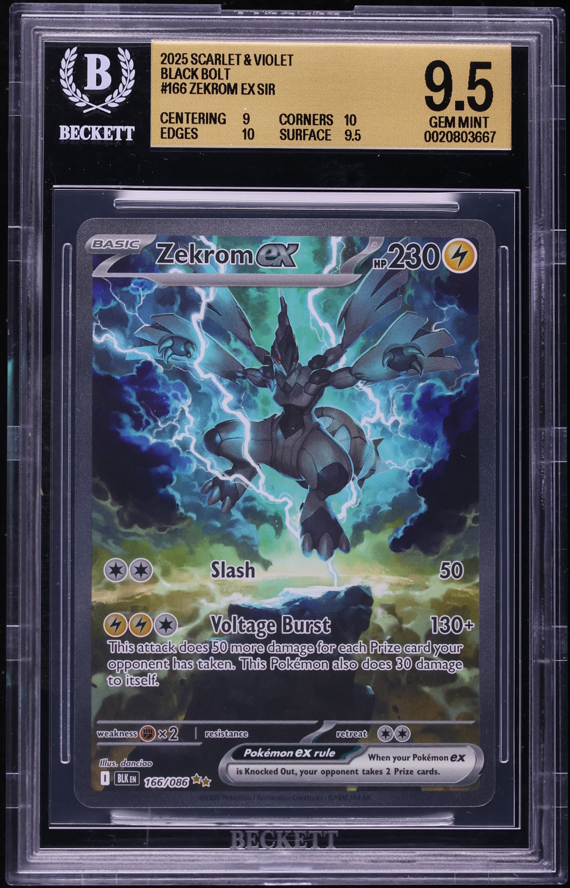 2025 Pokemon Scarlet & Violet Black Bolt SIR Zekrom Ex #166 BGS 9.5 GEM MINT