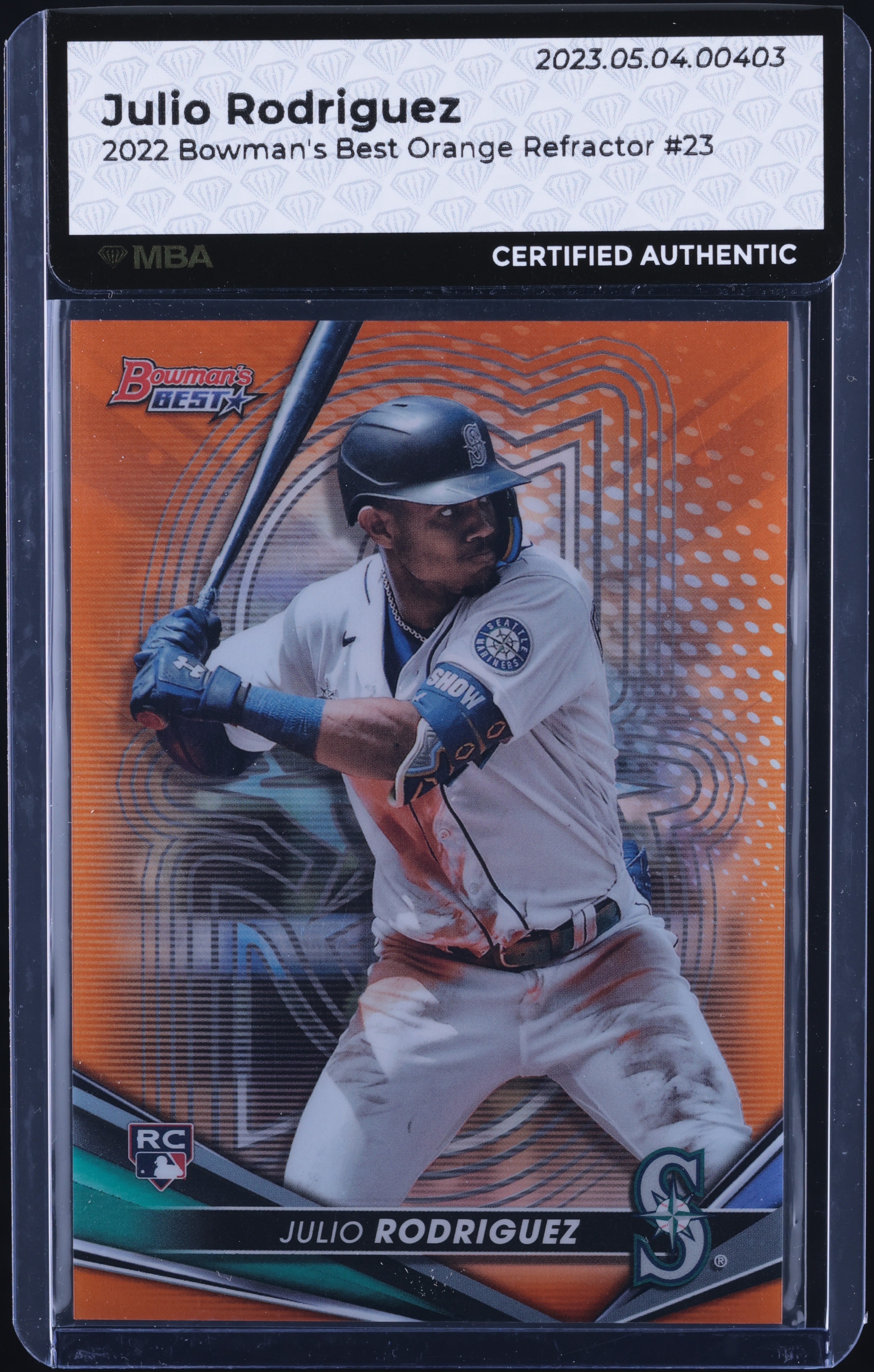 2022 Bowman's Best Orange Refractor Julio Rodriguez ROOKIE /25 #23 MBA AUTH