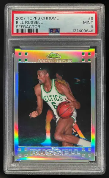 2007-08 Topps Chrome Refractors #6 Bill Russell /999 PSA 9