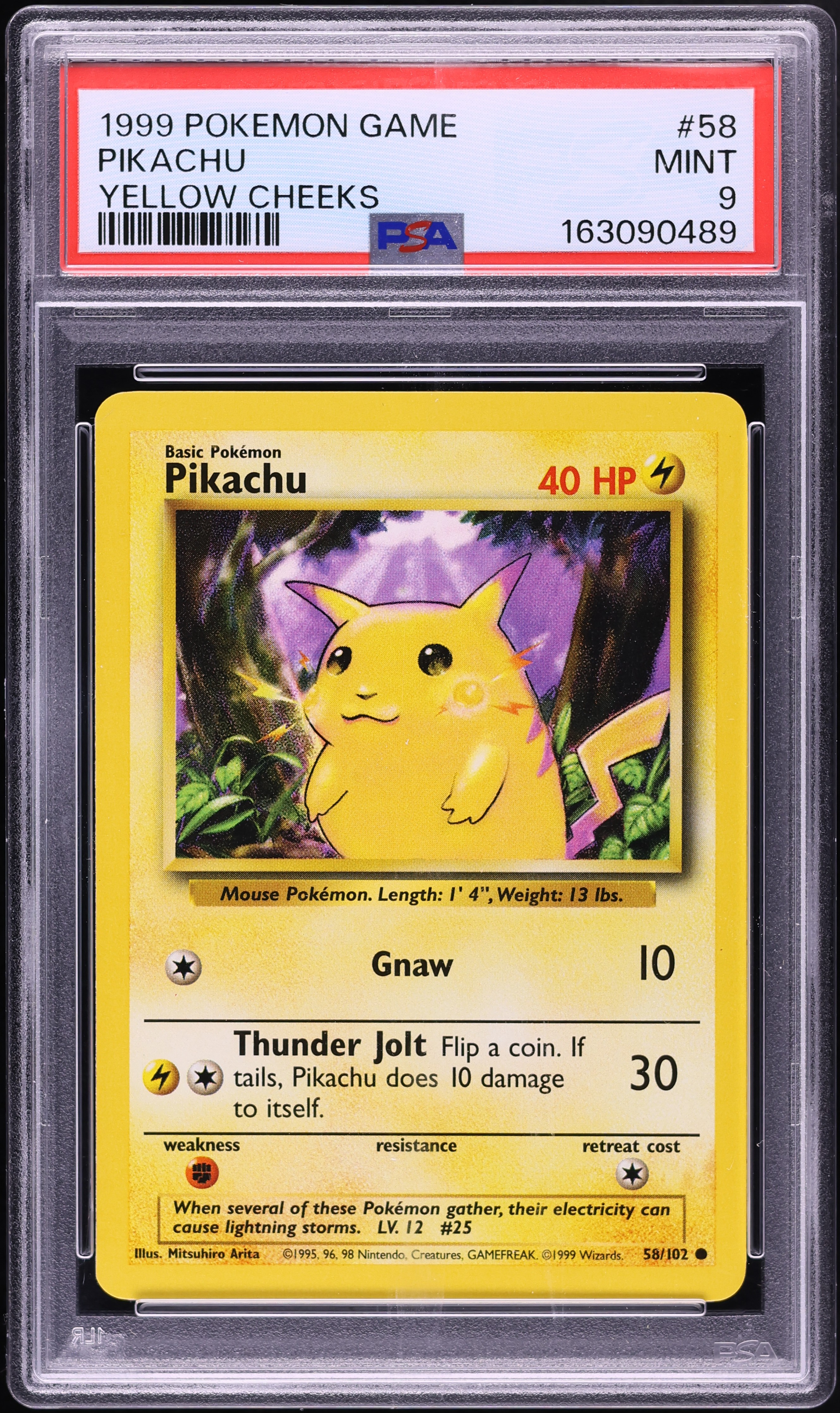 1999 Pokemon Base Set Yellow Cheeks Pikachu #58 PSA 9 MINT