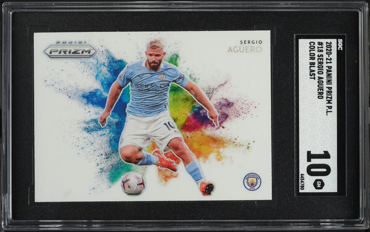 2020 Panini Prizm Premier League Color Blast Sergio Aguero #18 SGC 10 GEM MINT