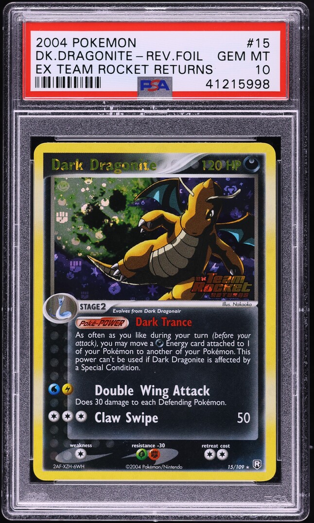 2004 Pokemon EX Team Rocket Returns Reverse Holo Dark Dragonite #15 PSA 10 GEM