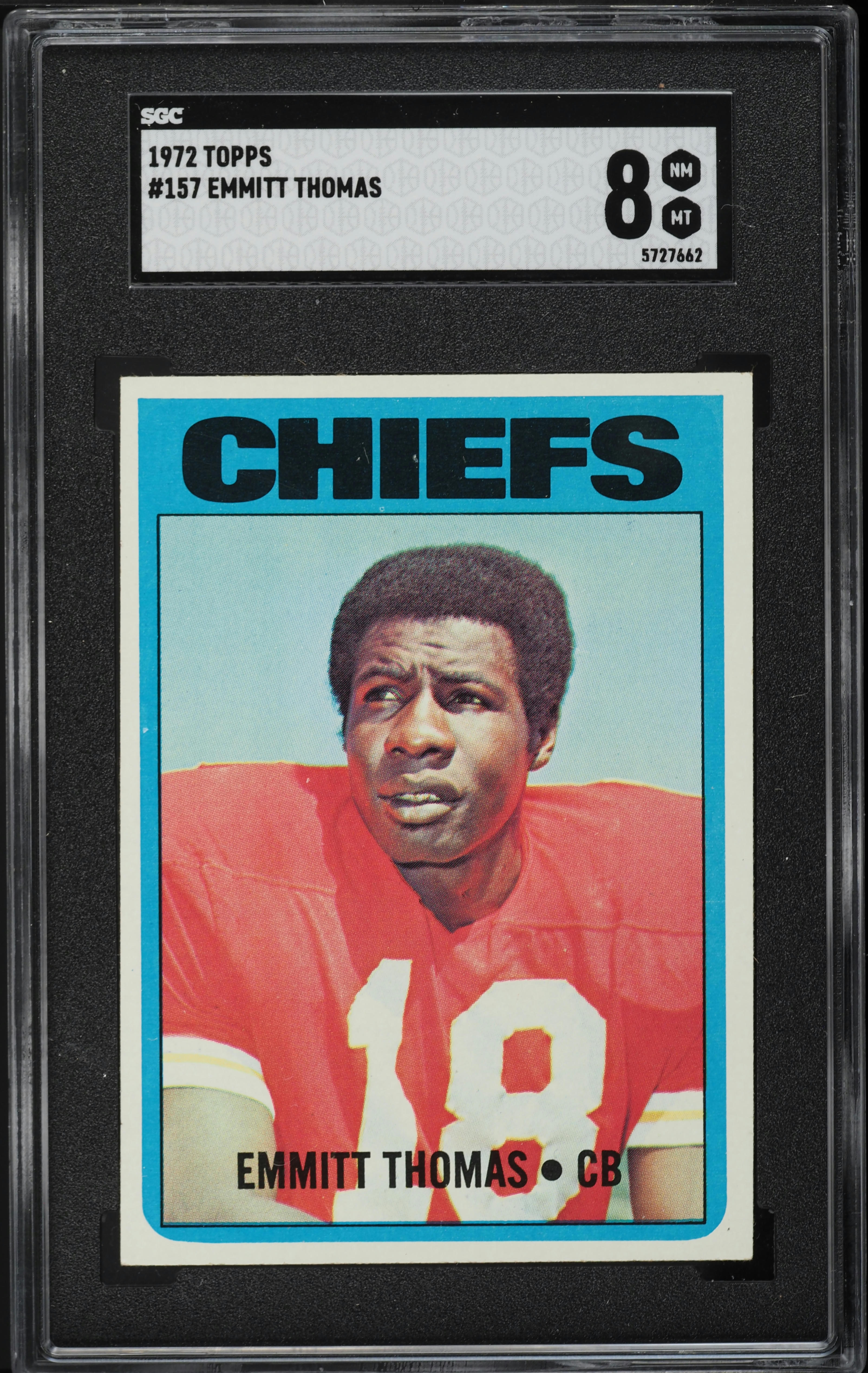 1972 Topps Football Emmitt Thomas ROOKIE #157 SGC 8 NM-MT
