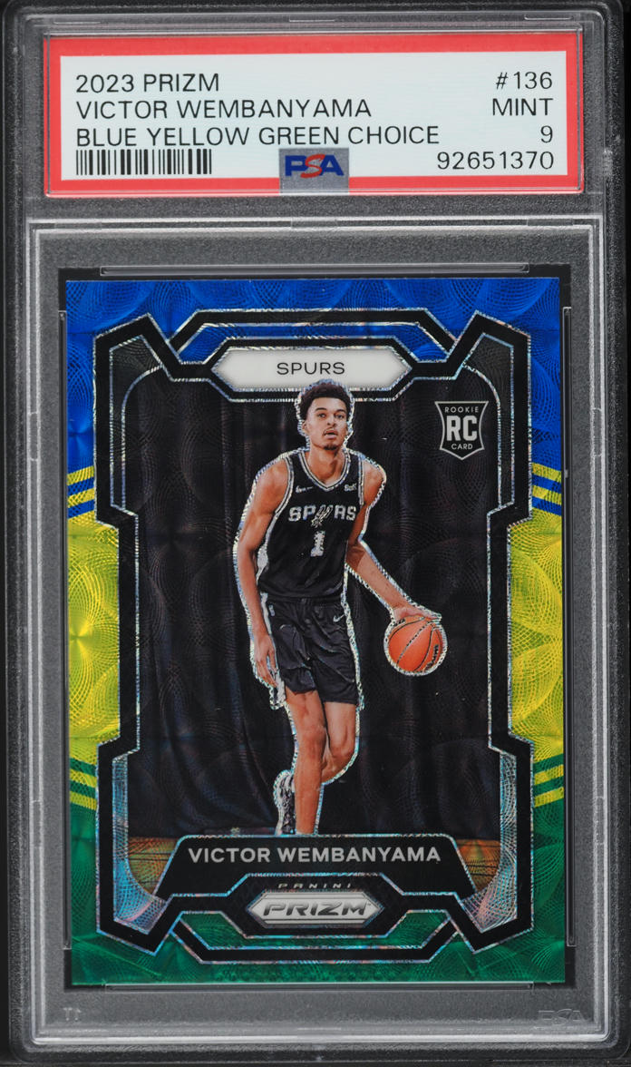 2023 Panini Prizm Blue Yellow Green Choice Victor Wembanyama ROOKIE #136 PSA 9