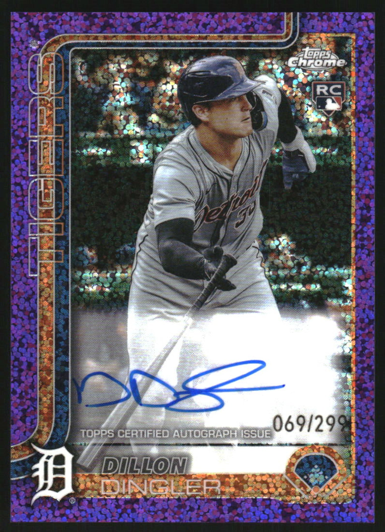2025 Topps Chrome Rookie Purple Speckle #RA-DD Dillon Dingler RC Auto /299