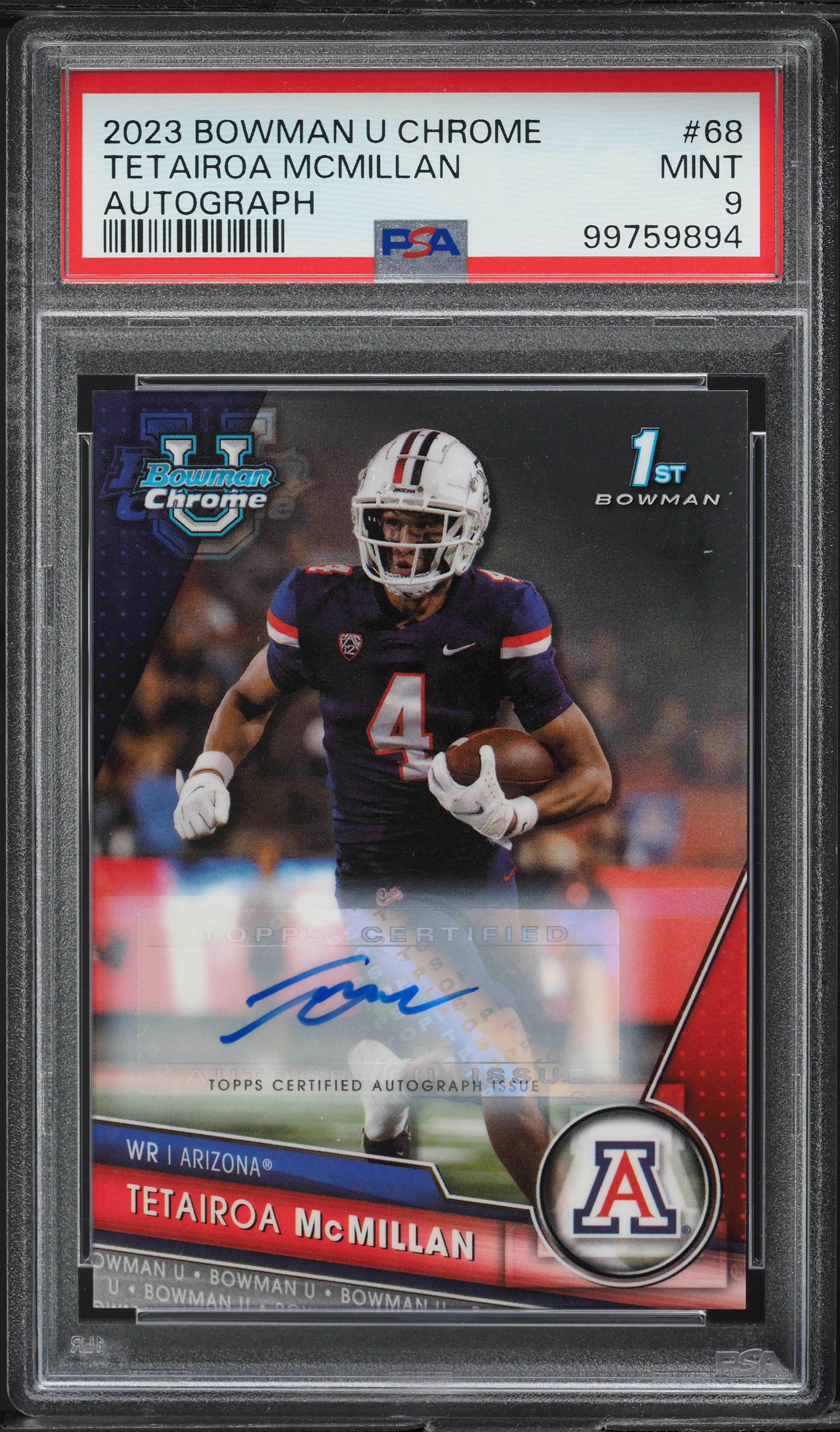 2023 Bowman Chrome University Tetairoa McMillan ROOKIE AUTO #68 PSA 9 MINT