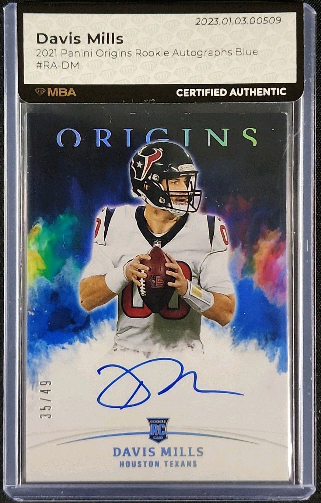 2021 Panini Origins Blue Davis Mills ROOKIE AUTO /49 #RA-DM MBA AUTH