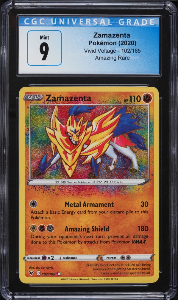 2020 Pokemon Sword & Shield Vivid Voltage Amazing Rare Zamazenta #102 CGC 9 MINT