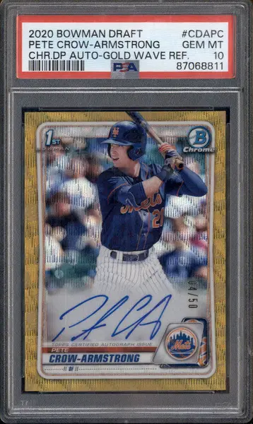 2020 Bowman Chrome Draft Auto Gold Wave Pete Crow-Armstrong RC /50 PSA 10