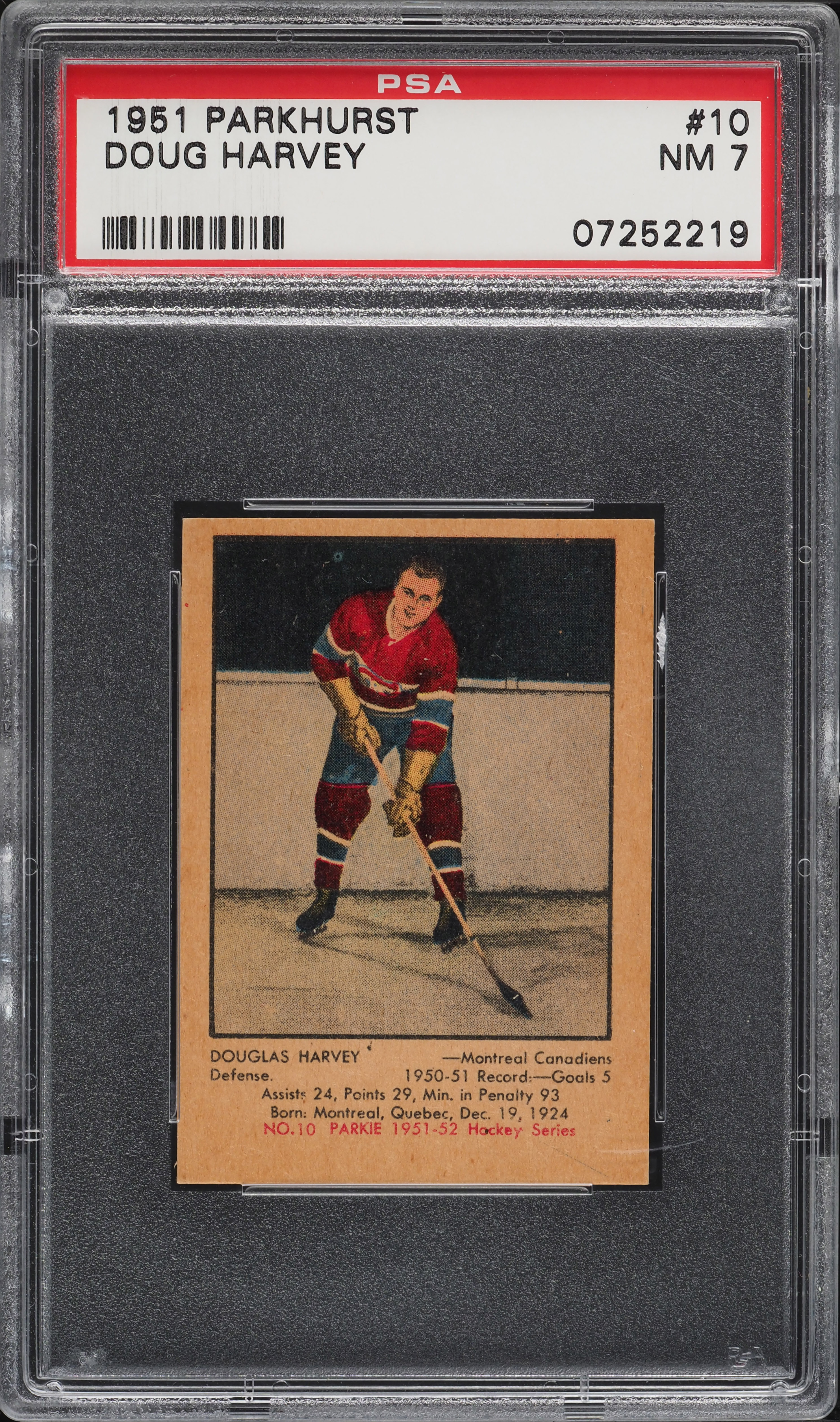 1951 Parkhurst Doug Harvey #10 PSA 7 NRMT