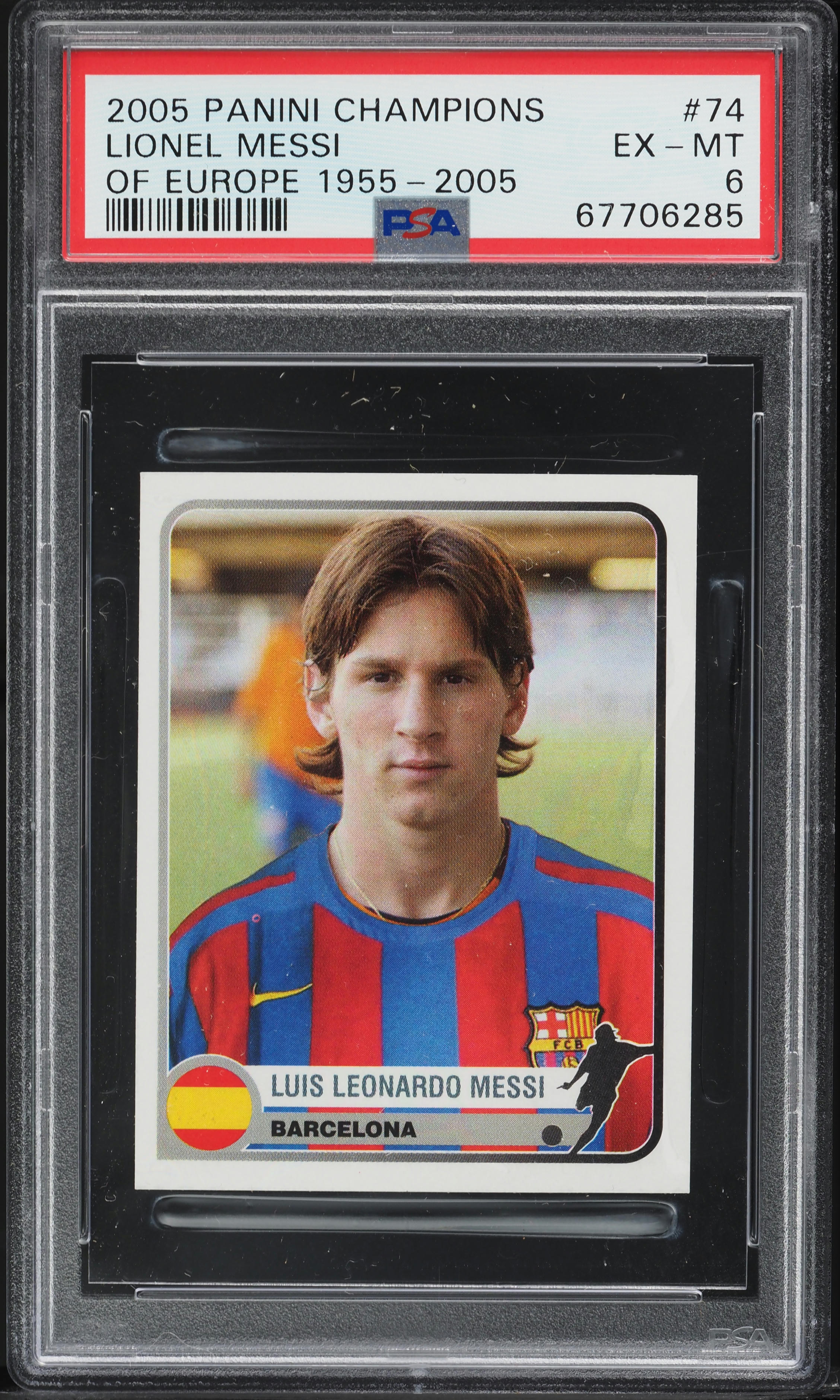 2005 Panini Champions Of Europe '55-'05 Lionel Messi #74 PSA 6 EXMT
