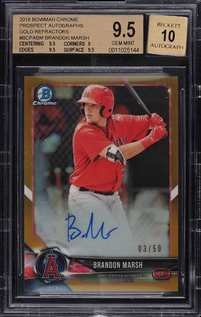 2018 Bowman Chrome Gold Refractor Brandon Marsh ROOKIE RC AUTO /50 BGS 9.5 GEM