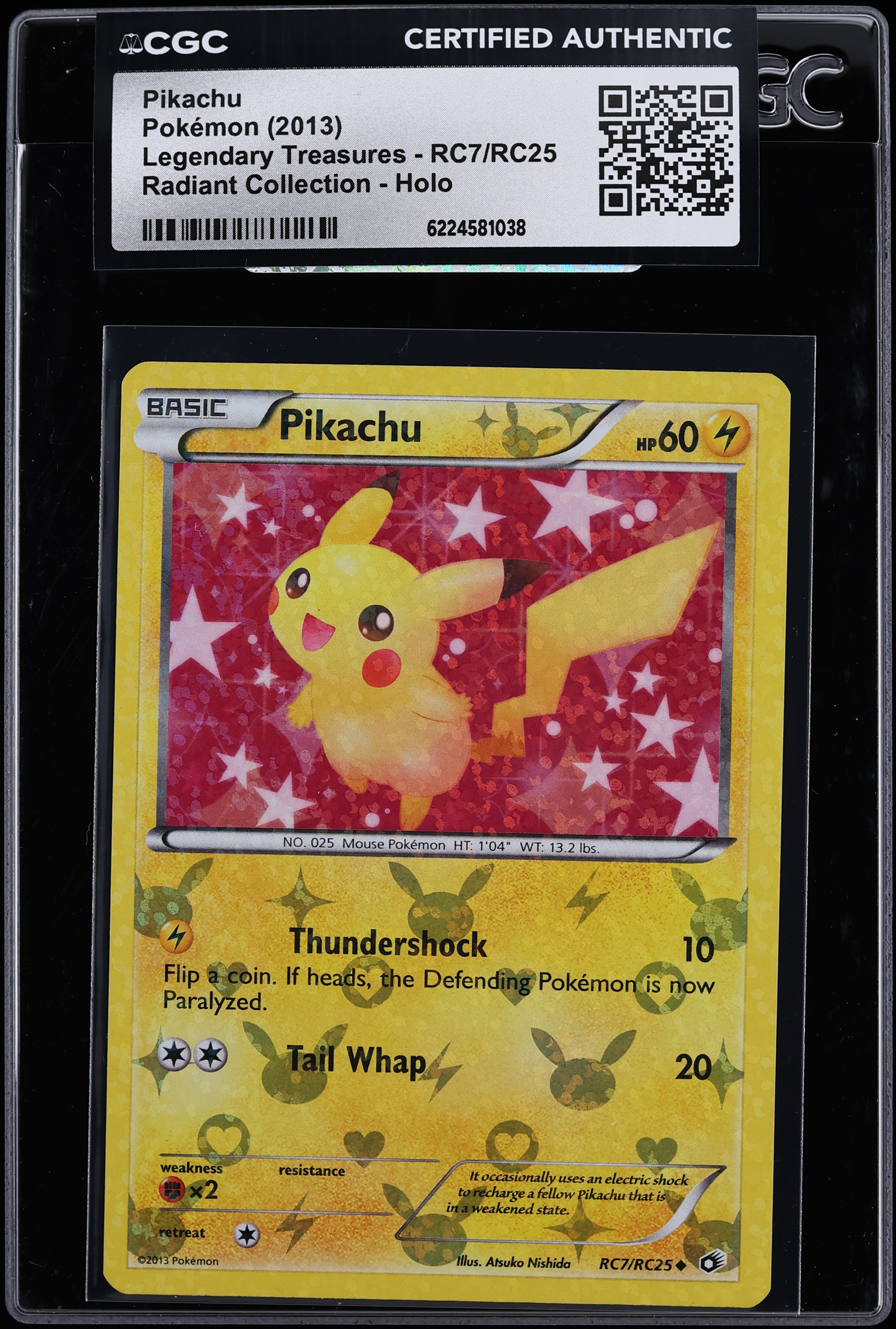 2013 Pokemon Black & White Legendary Treasures Radiant Holo Pikachu #RC7 CGC AUTH