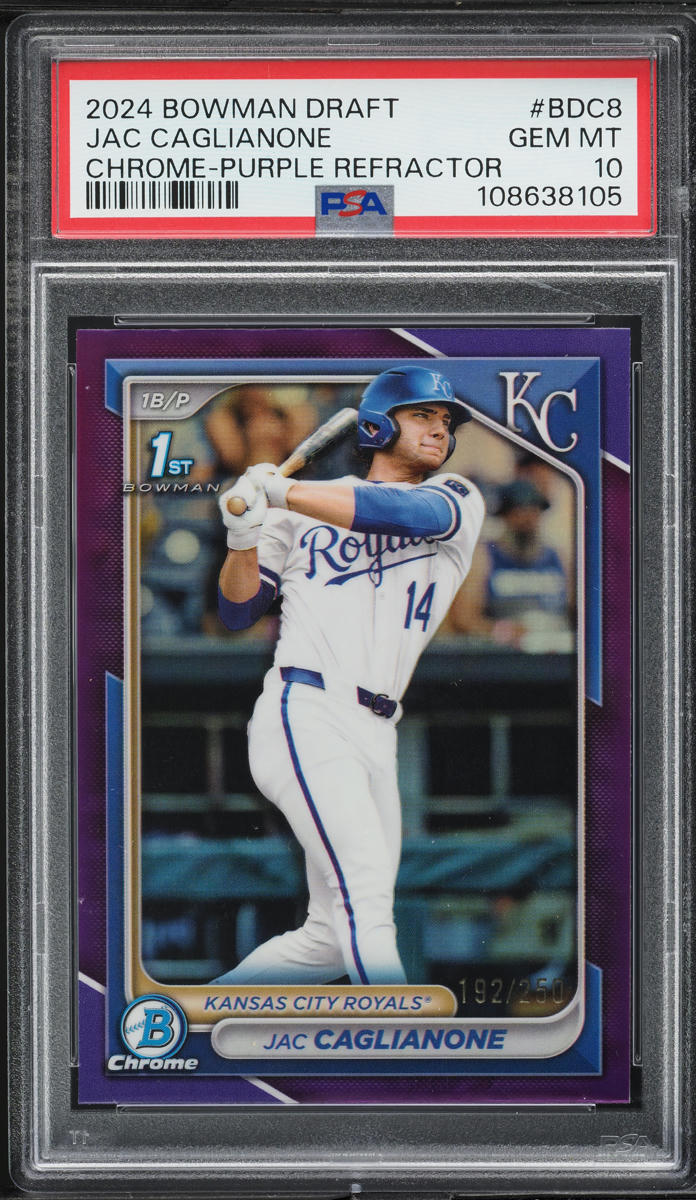2024 Bowman Chrome Draft Purple Refractor Jac Caglianone /250 #BDC8 PSA 10 GEM