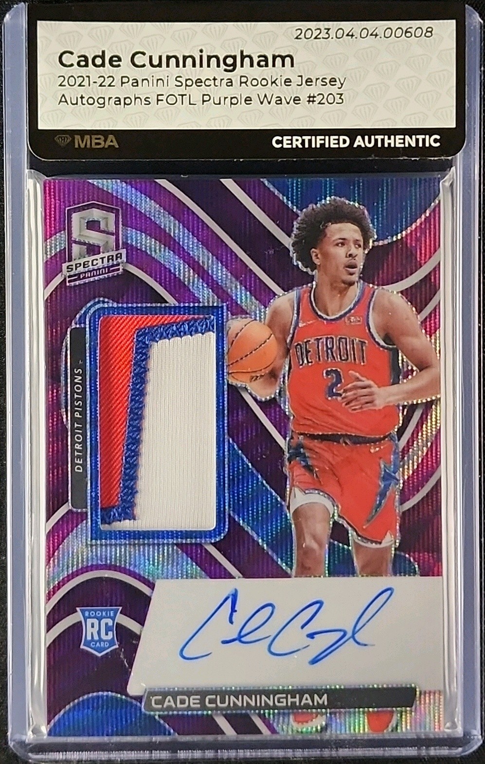 2021 Panini Spectra FOTL Purple Wave Cade Cunningham RC PATCH AUTO