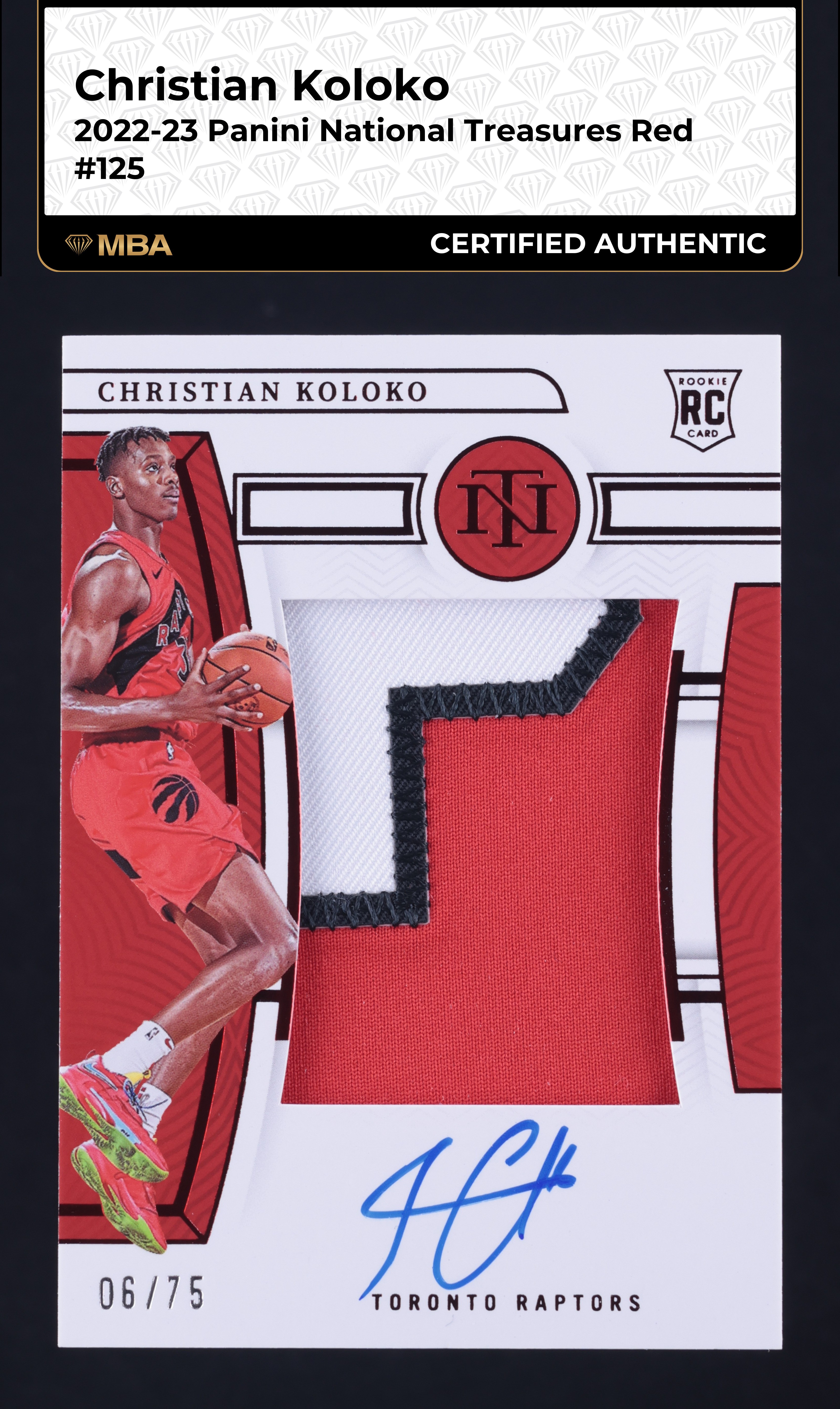 2022 National Treasures Red Christian Koloko ROOKIE PATCH AUTO /75 #125 MBA AUTH