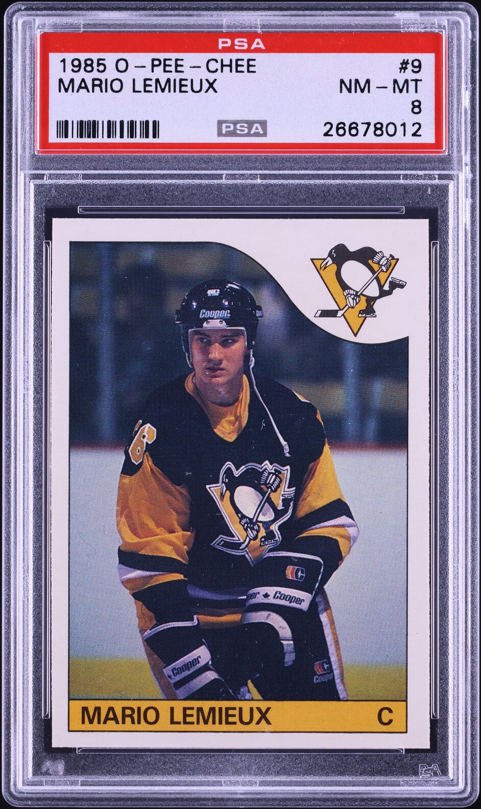 1985 O-Pee-Chee Hockey Mario Lemieux ROOKIE #9 PSA 8 NM-MT