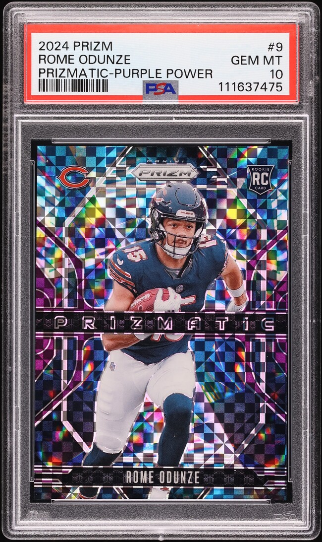 2024 Panini Prizm Prizmatic Purple Power Rome Odunze ROOKIE /49 #9 PSA 10 GEM