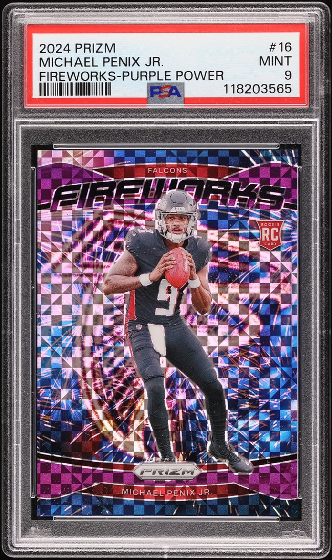 2024 Panini Prizm Fireworks Purple Power Michael Penix Jr. ROOKIE /49 #16 PSA 9