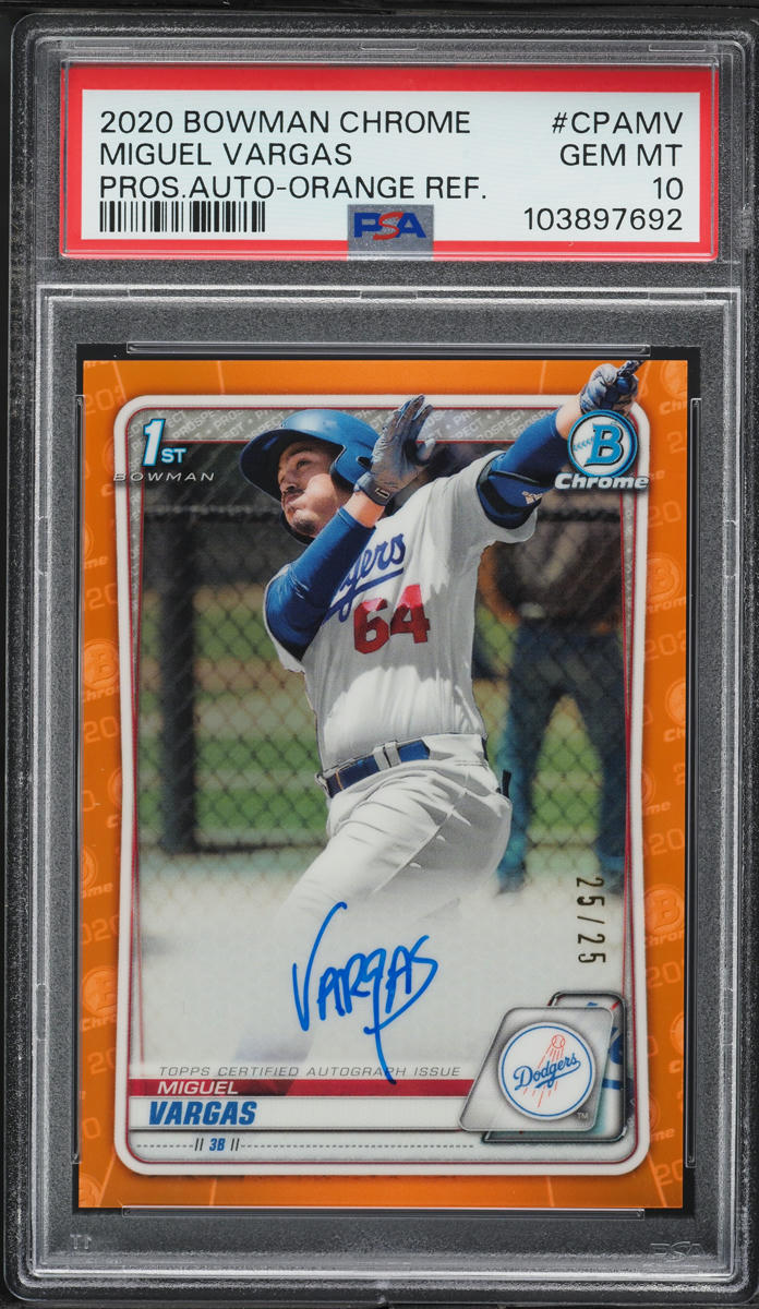 2020 Bowman Chrome Orange Refractor Miguel Vargas PROSPECT AUTO 25/25 PSA 10
