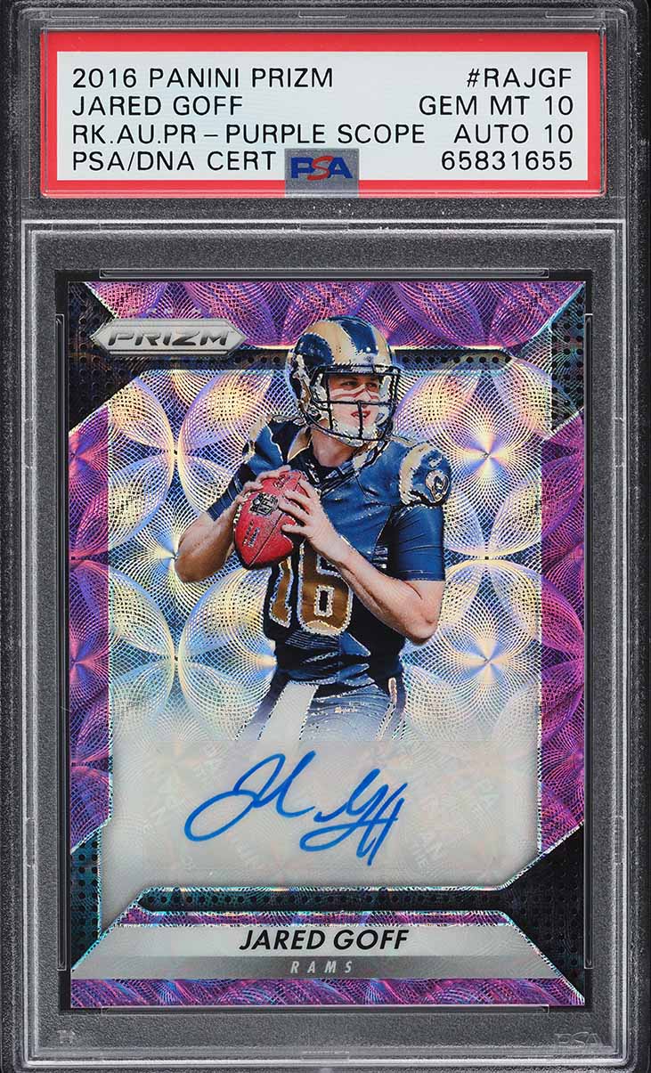 2016 Panini Prizm Purple Scope Jared Goff ROOKIE AUTO DNA 10 /99 #RA-JGF PSA 10