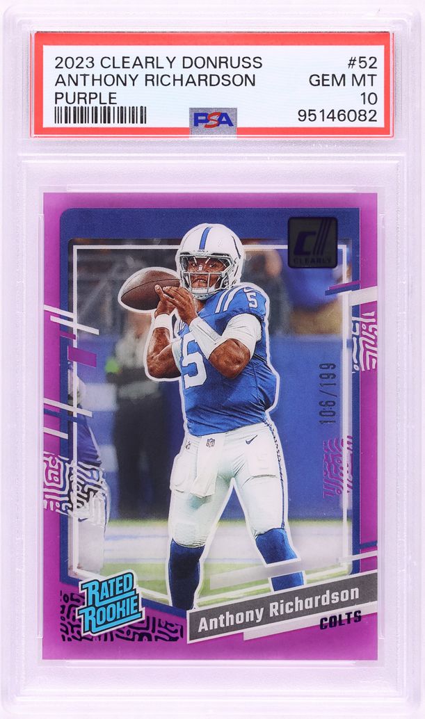 2023 Panini Clearly Donruss Purple Anthony Richardson ROOKIE /199 #52 PSA 10 GEM MINT