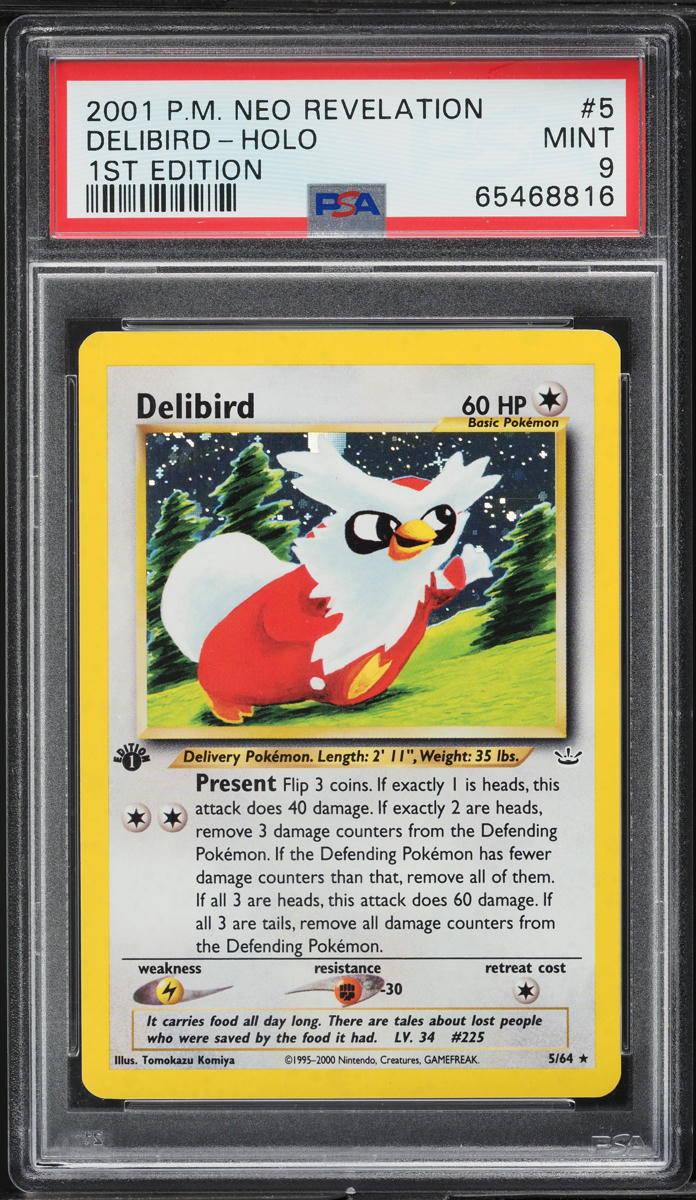 2001 Pokemon Neo Revelation 1st Edition Holo Delibird #5 PSA 9 MINT