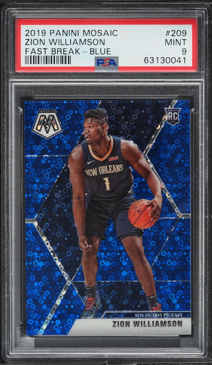2019 Panini Mosaic Fast Break Blue Zion Williamson ROOKIE /85 #209 PSA 9 MINT