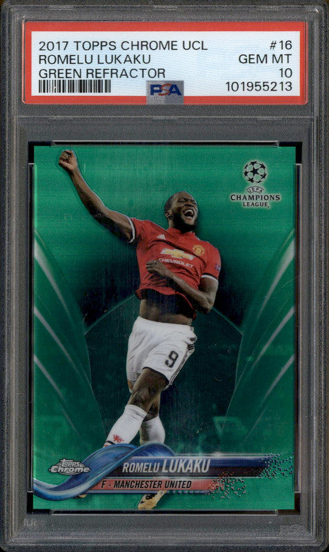 2017 Topps Chrome UCL Green Refractor #16 Romelu Lukaku /99 PSA 10