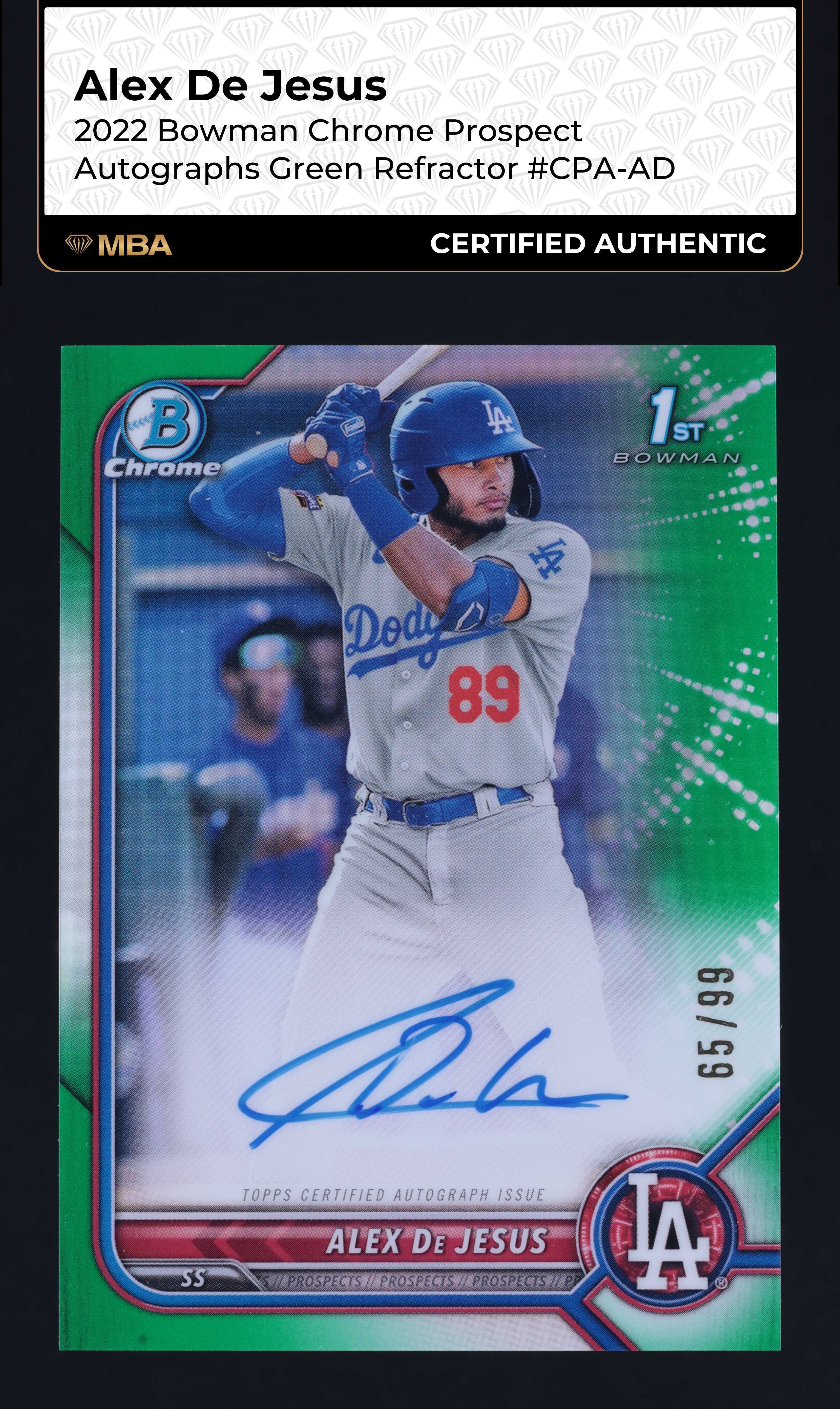 2022 Bowman Chrome Green Refractor Alex De Jesus ROOKIE AUTO /99 #CPAAD MBA AUTH