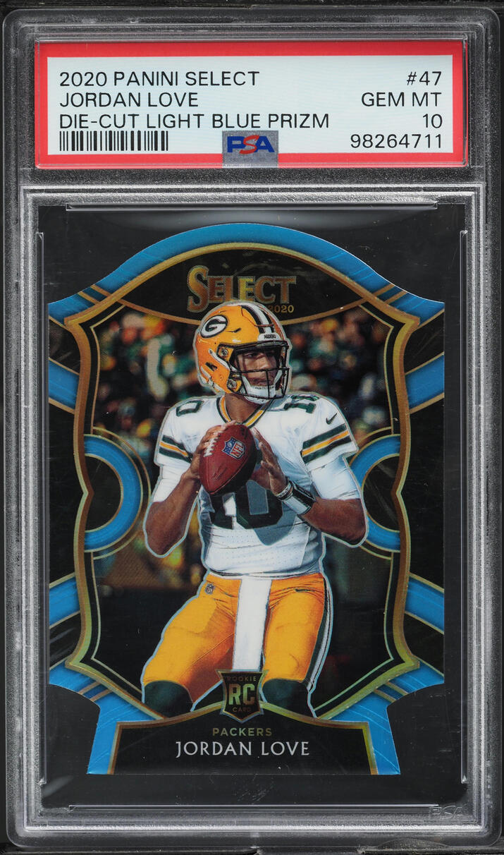2020 Select Light Blue Prizm Die-Cut Jordan Love ROOKIE #47 PSA 10 GEM MINT
