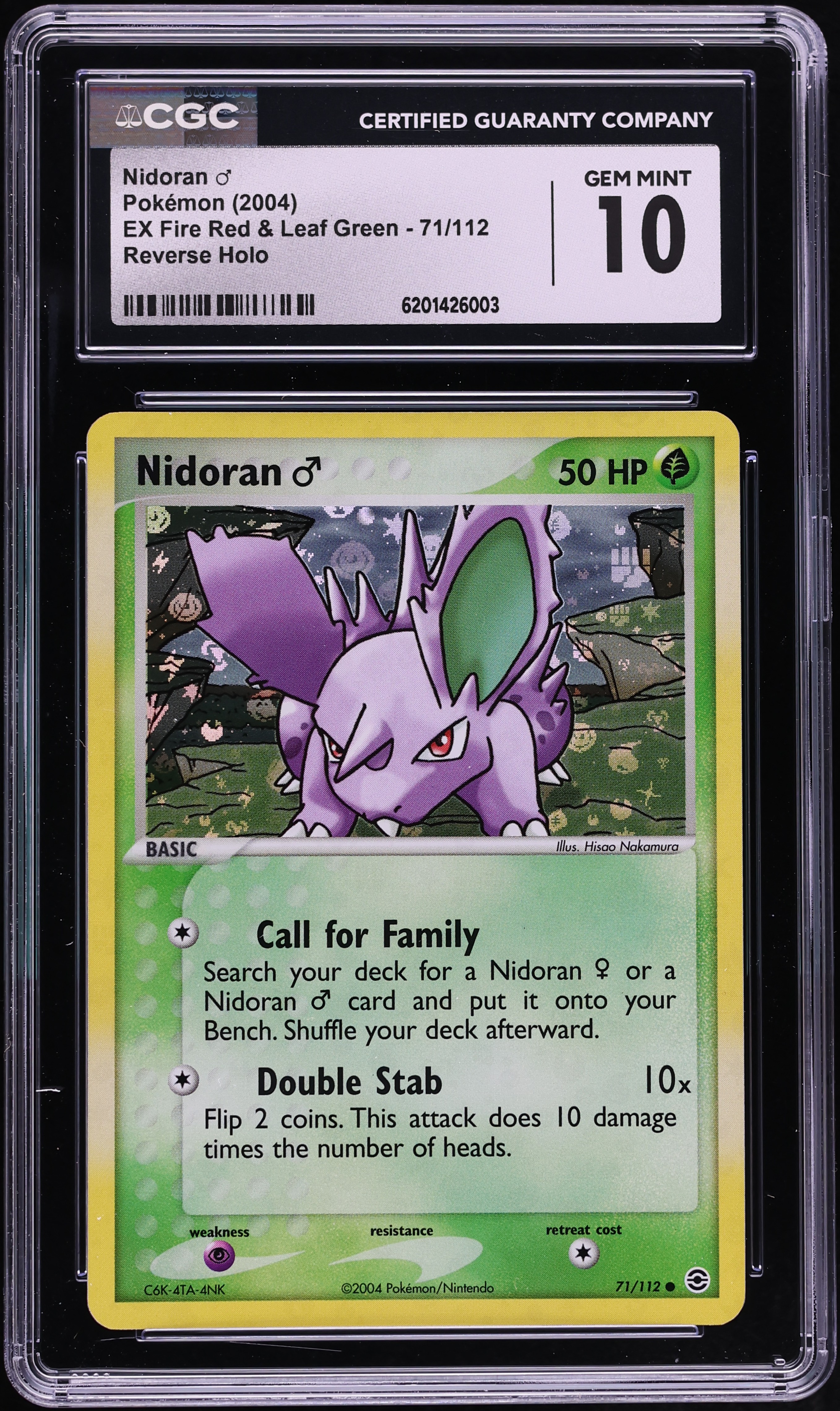 2004 Pokemon EX Fire Red & Leaf Green Reverse Holo Nidoran #71 CGC 10 GEM MINT
