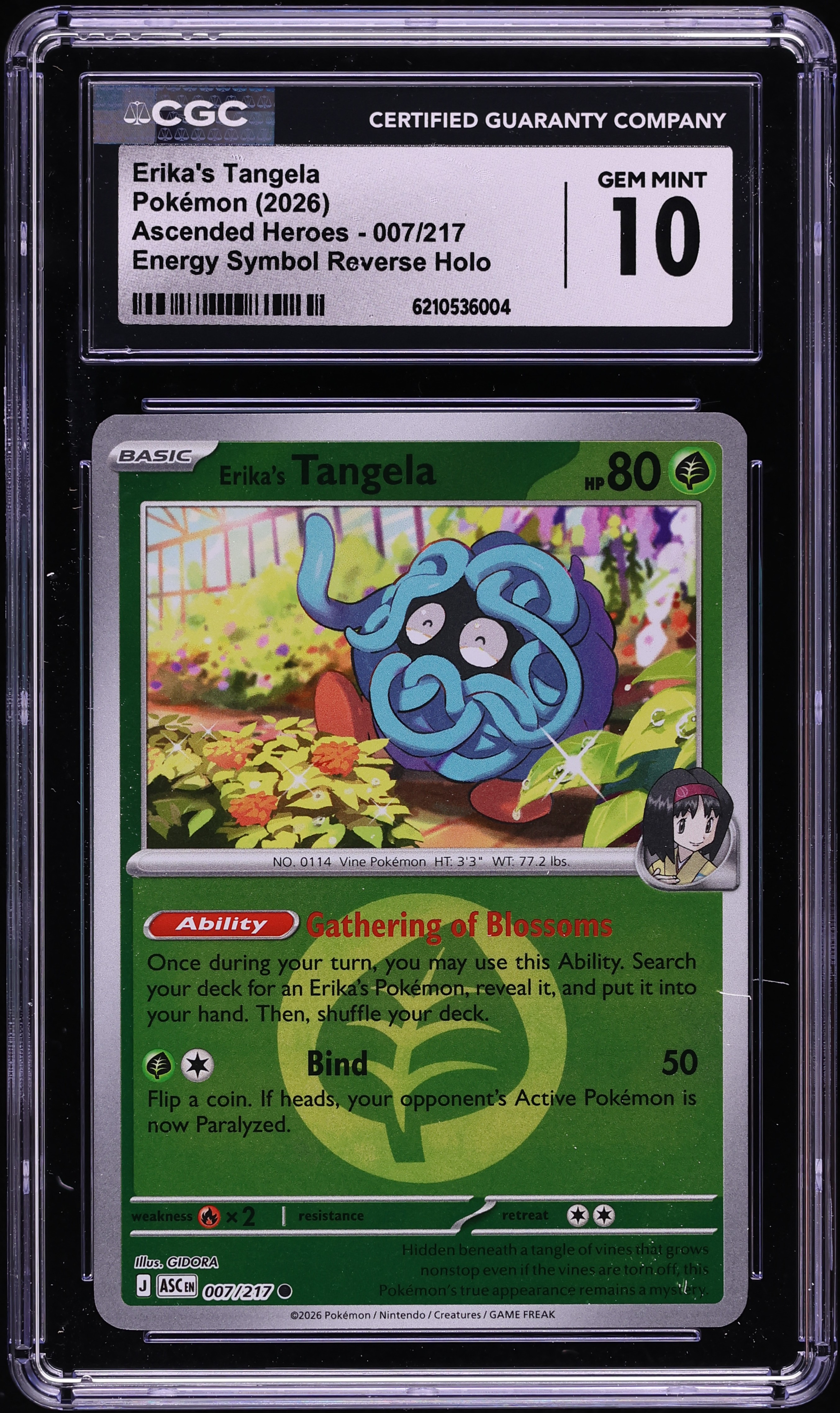 2026 Pokemon Mega Ascended Heroes Energy Symbol Reverse Holo Erika's Tangela #7 CGC 10 GEM MINT