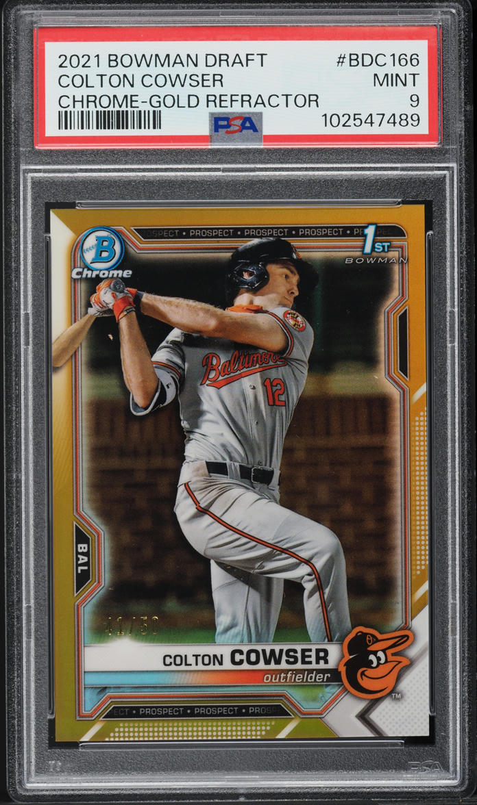 2021 Bowman Chrome Gold Refractor Colton Cowser PROSPECT /50 #BDC-166 PSA 9 MINT
