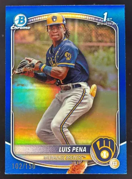 2025 Bowman Chrome Prospects Blue Refractor #BCP-38 Luis Pena RC /150