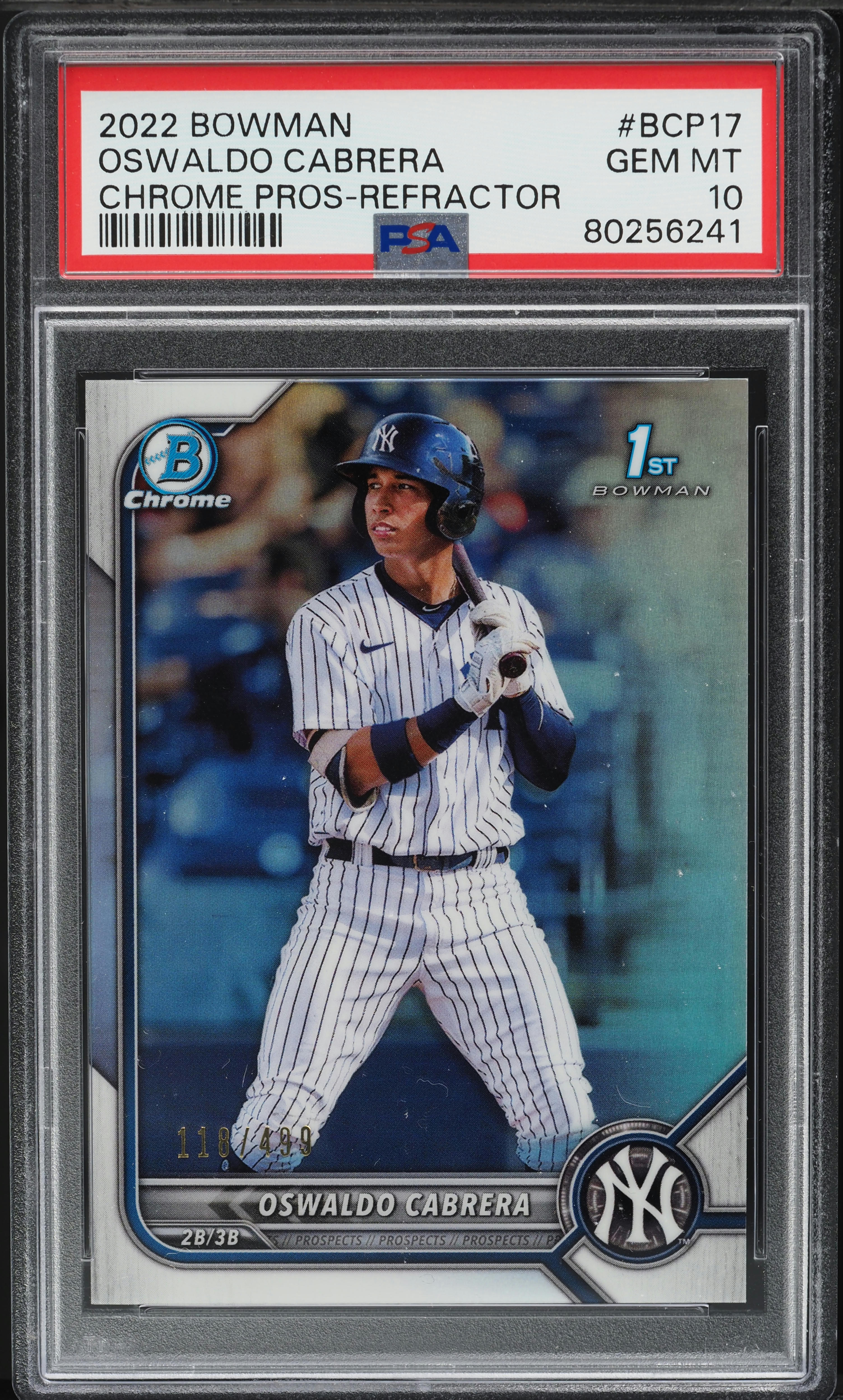 2022 Bowman Chrome Refractor Oswaldo Cabrera ROOKIE /499 #BCP-17 PSA 10 GEM MINT