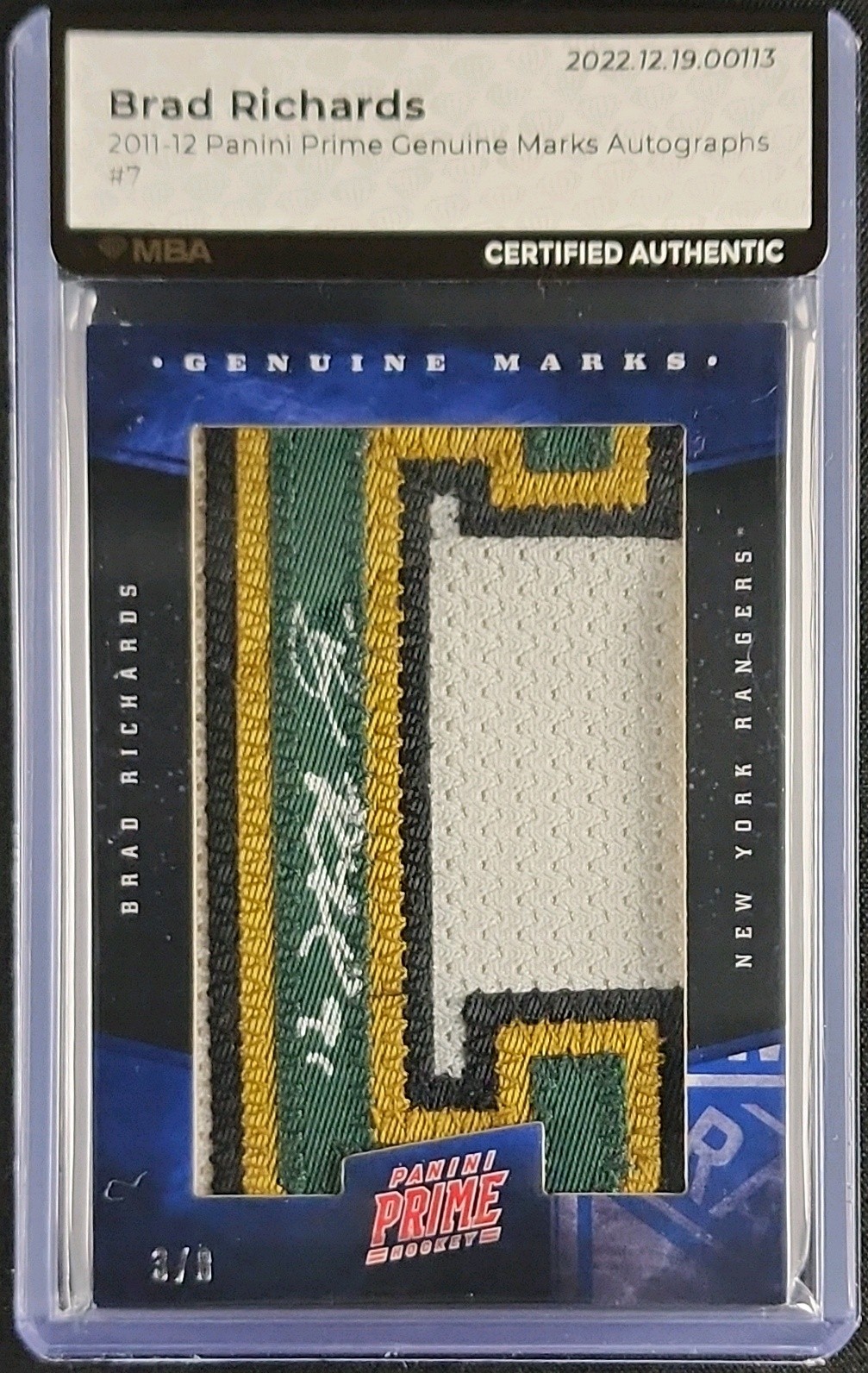2011 Panini Prime Genuine Marks Brad Richards PATCH AUTO /6 #7 MBA AUTH