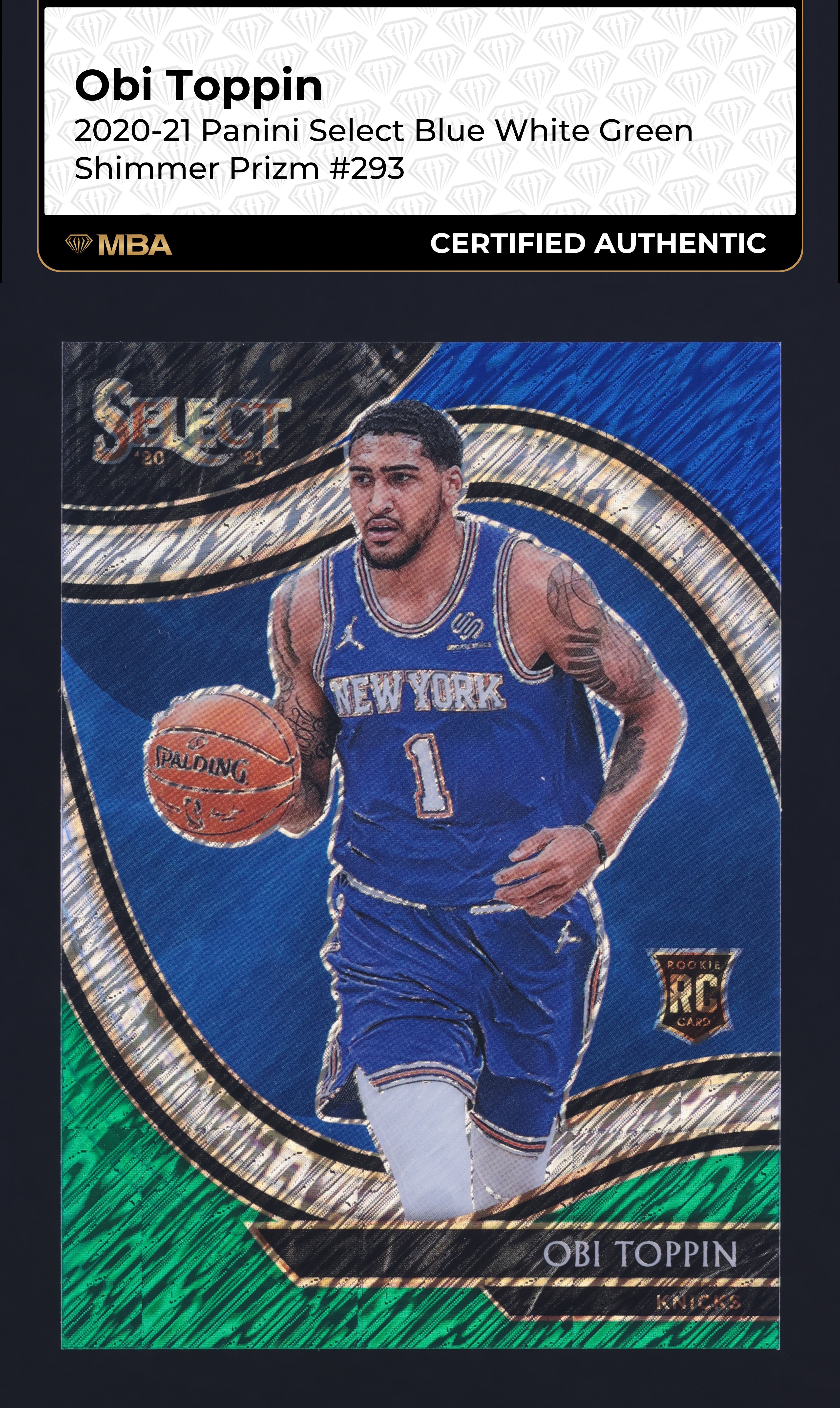 2020 Select Courtside Blue White Green Shimmer Obi Toppin RC /10 #293 MBA AUTH