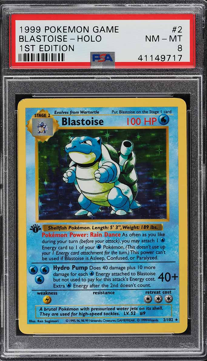 1999 Pokemon Base Set Shadowless 1st Edition Holo Blastoise #2 PSA 8 NM-MT