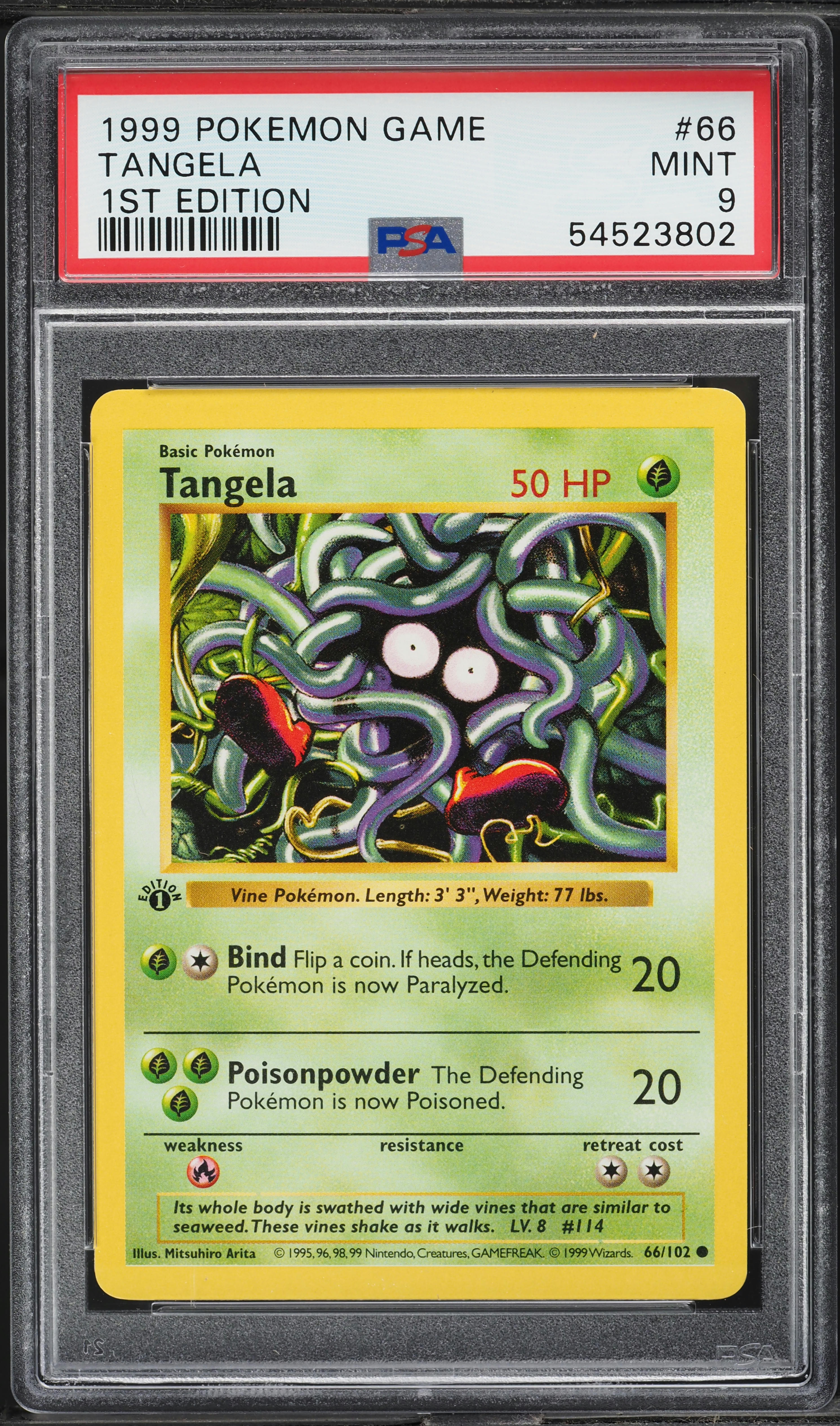 1999 Pokemon Base Set Shadowless 1st Edition Tangela #66 PSA 9 MINT