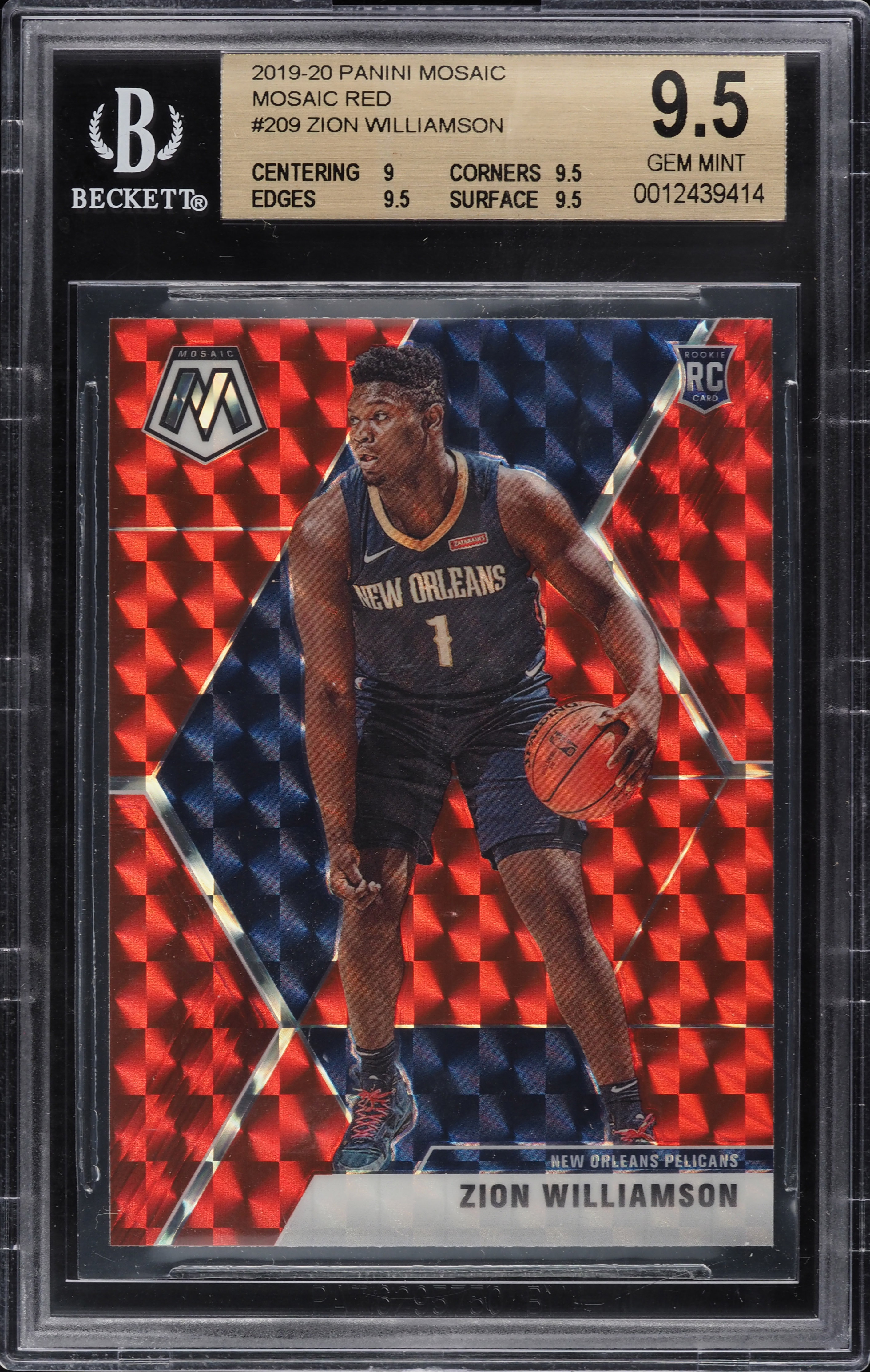 2019 Panini Mosaic Red Zion Williamson ROOKIE RC #209 BGS 9.5 GEM MINT