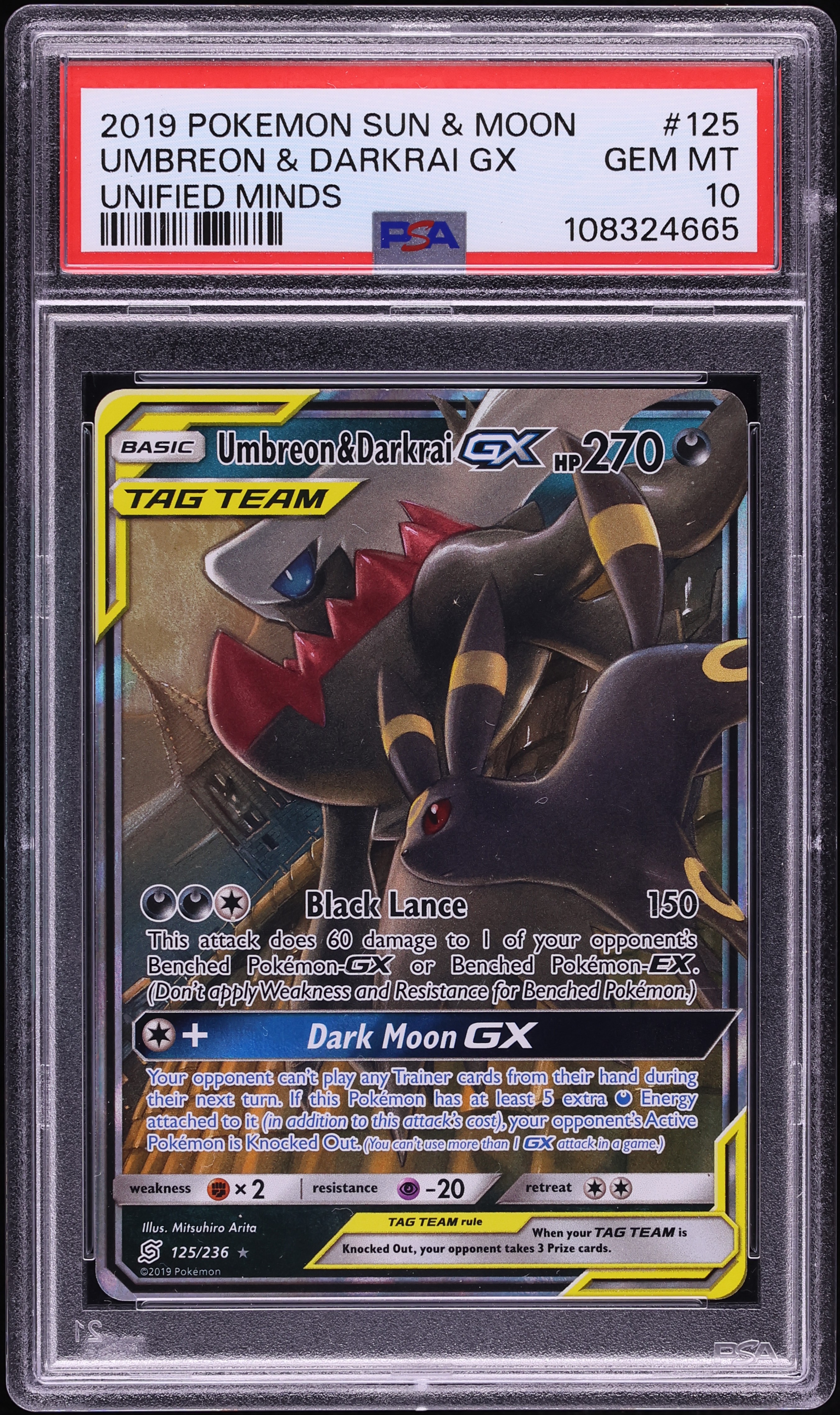 2019 Pokemon Sun & Moon Unified Minds Holo Umbreon & Darkrai GX #125 PSA 10 GEM MINT