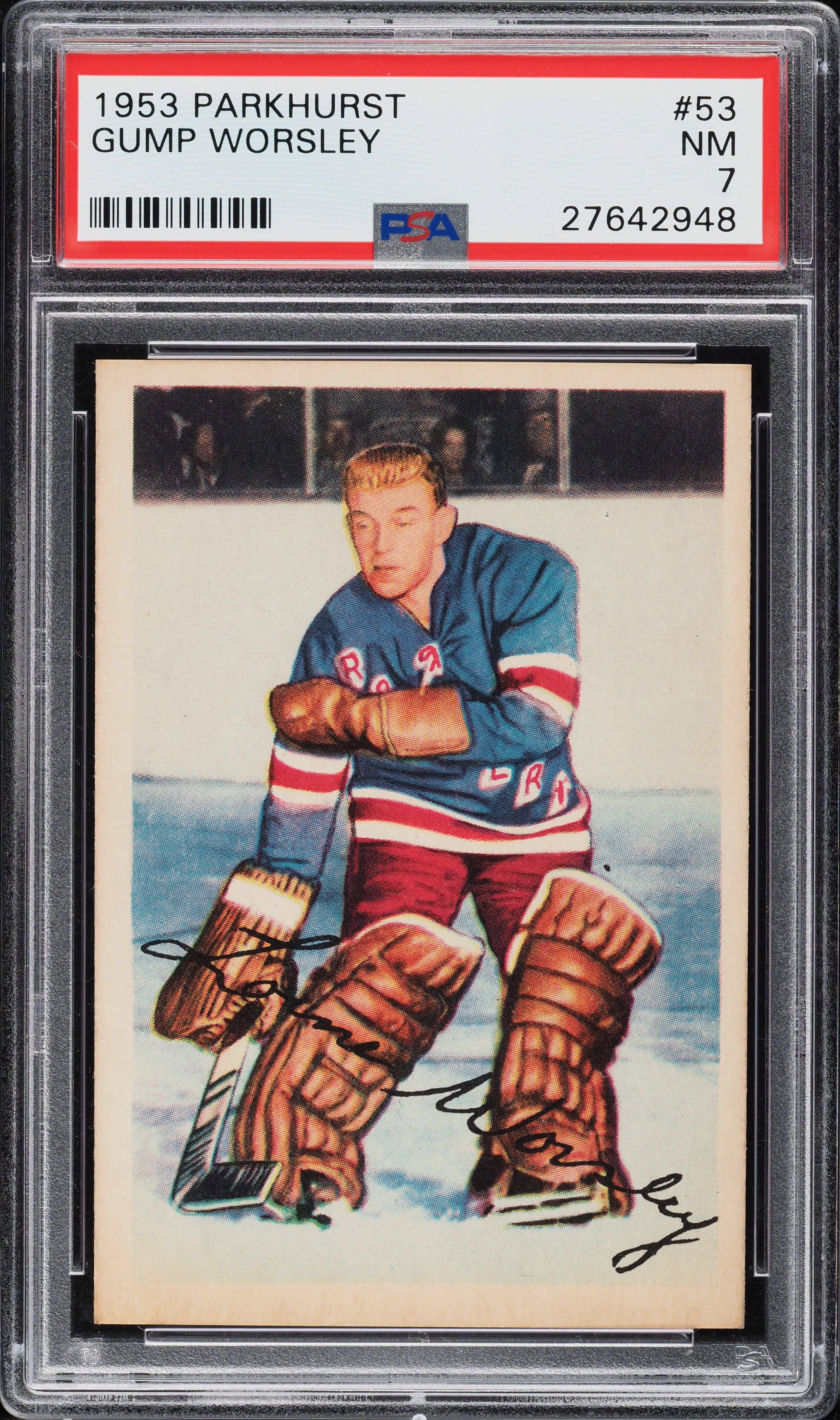 1953 Parkhurst Gump Worsley ROOKIE #53 PSA 7 NRMT