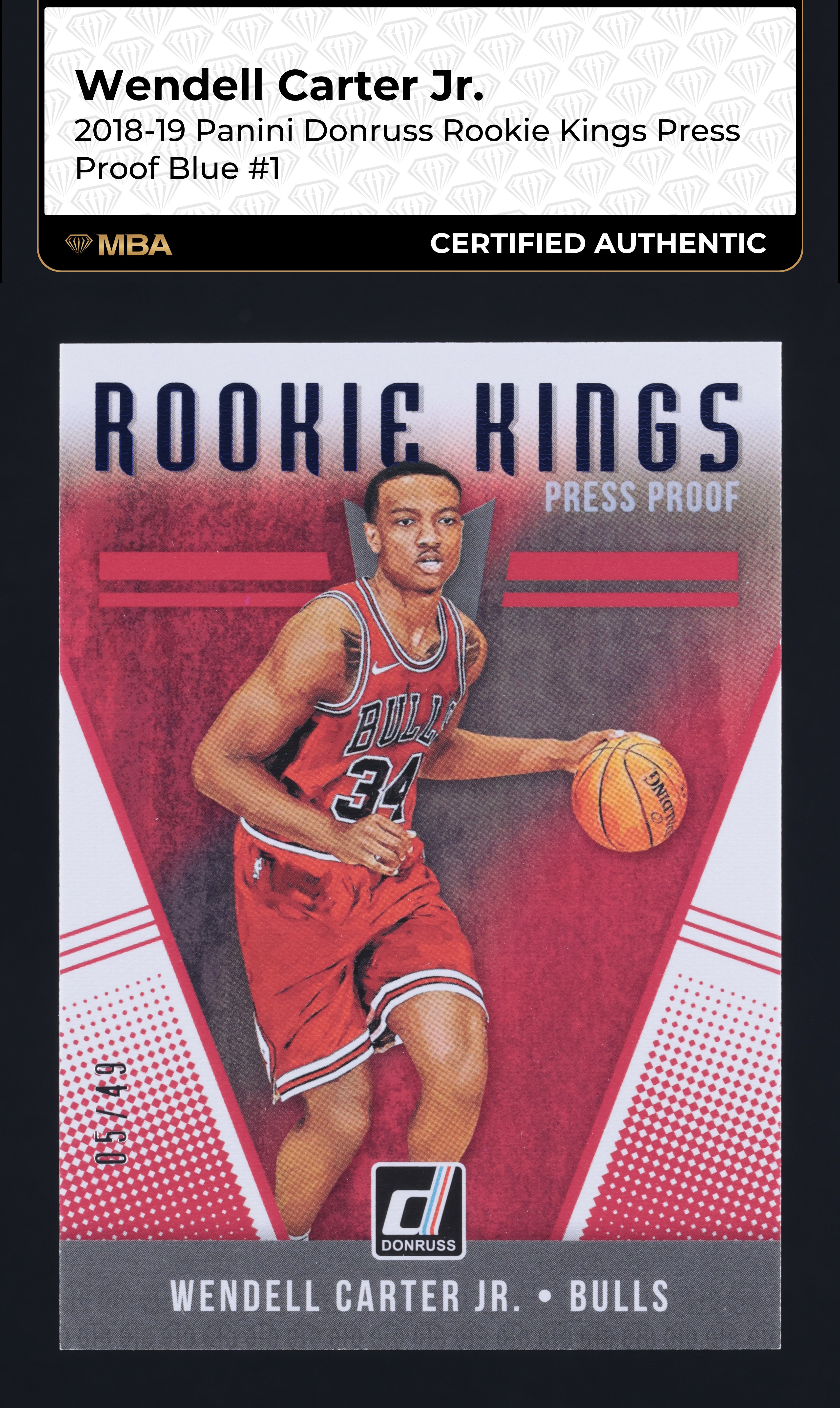 2018 Donruss Kings Press Proof Blue Wendell Carter Jr. ROOKIE /49 #1 MBA AUTH