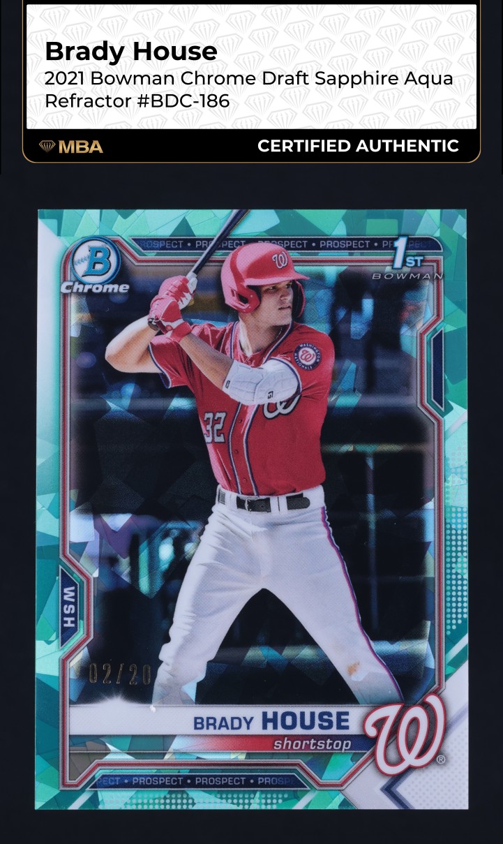 2021 Bowman Chrome Sapphire Aqua Refractor Brady House PROSPECT /20 #BDC-186 MBA AUTH